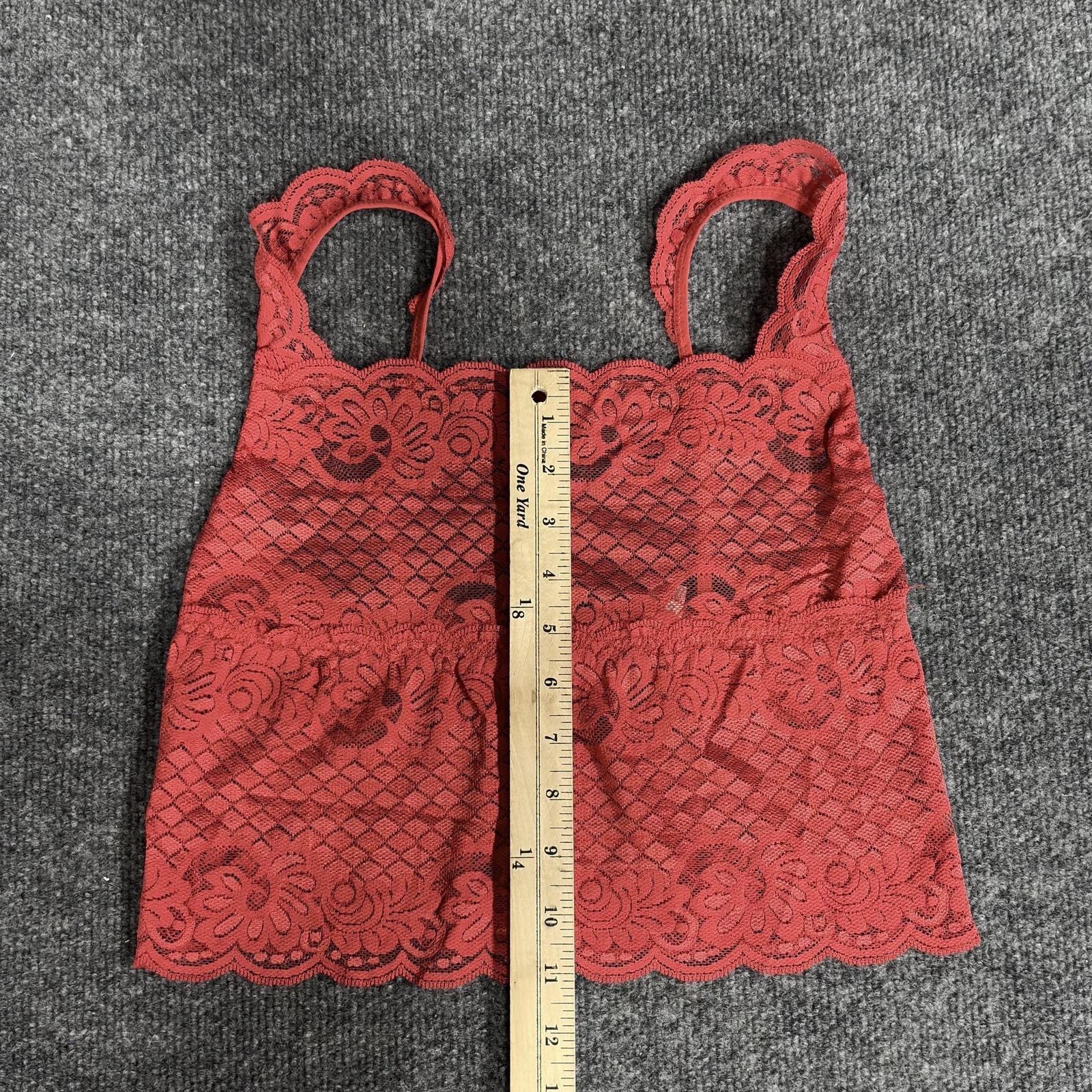 A.C.T. International Bralette Womens Large Red Lace Sheer Floral Stretch Cami