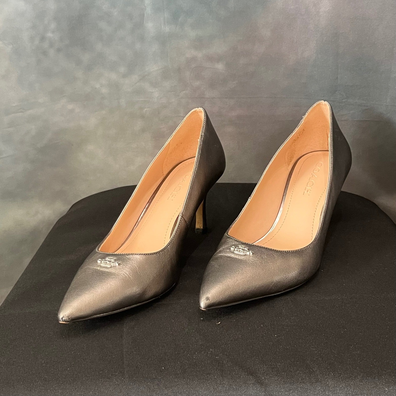 Coach Waverly Gunmetal Metallic Leather Pointed Toe Pumps G4585 Womens 8.5B