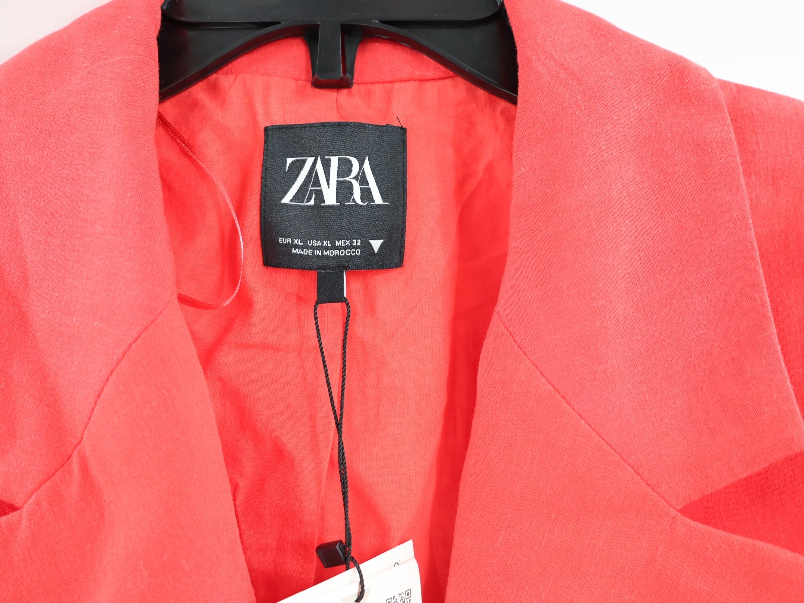 NWT Zara Blzaer womens XL Linen Blend Cropped Raspberry notch lapel trendy blog