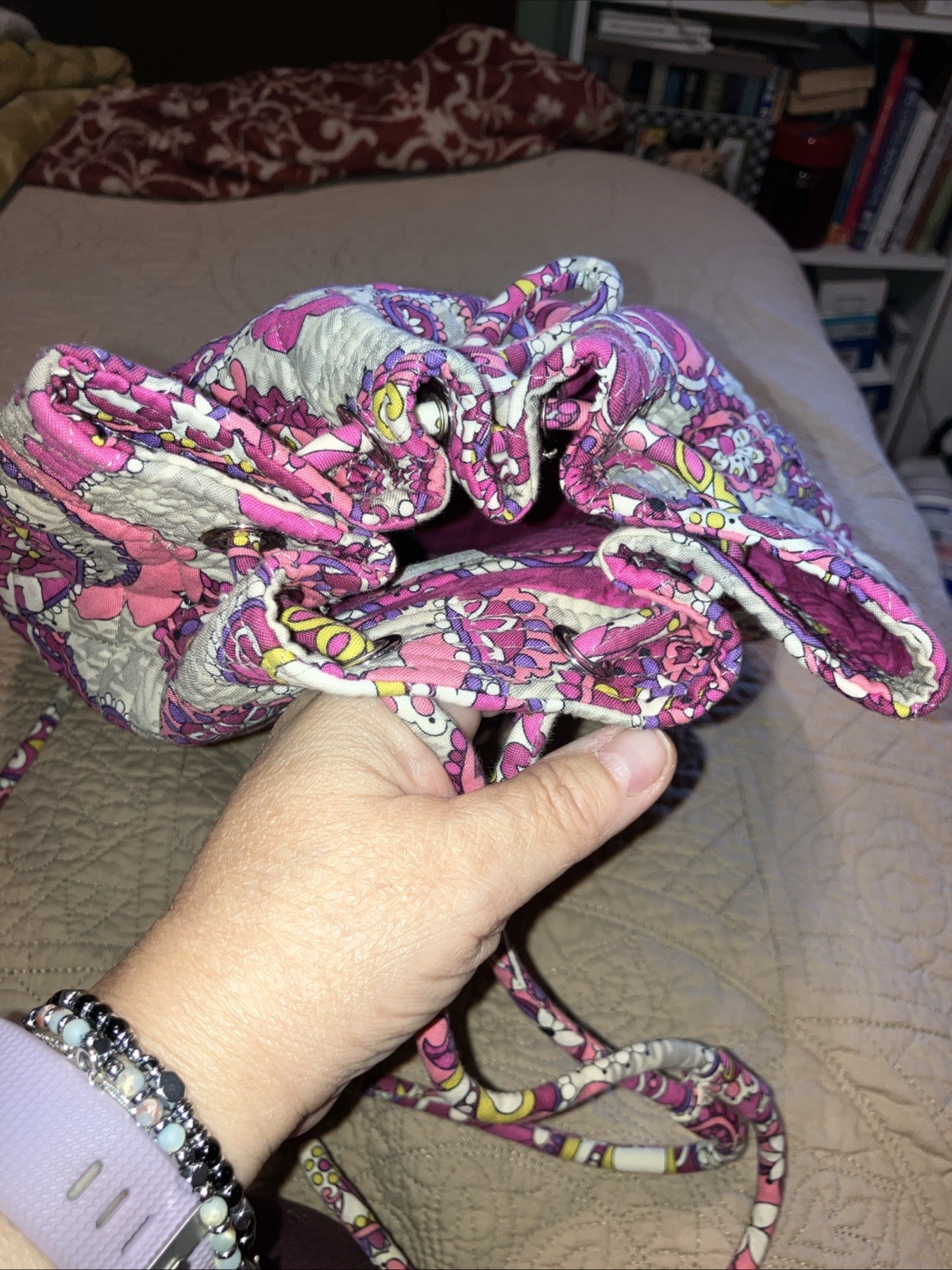 VERA BRADLEY Pink “Paisley Meets Plaid” Quilted Drawstring Cinch Backpack-Clean-