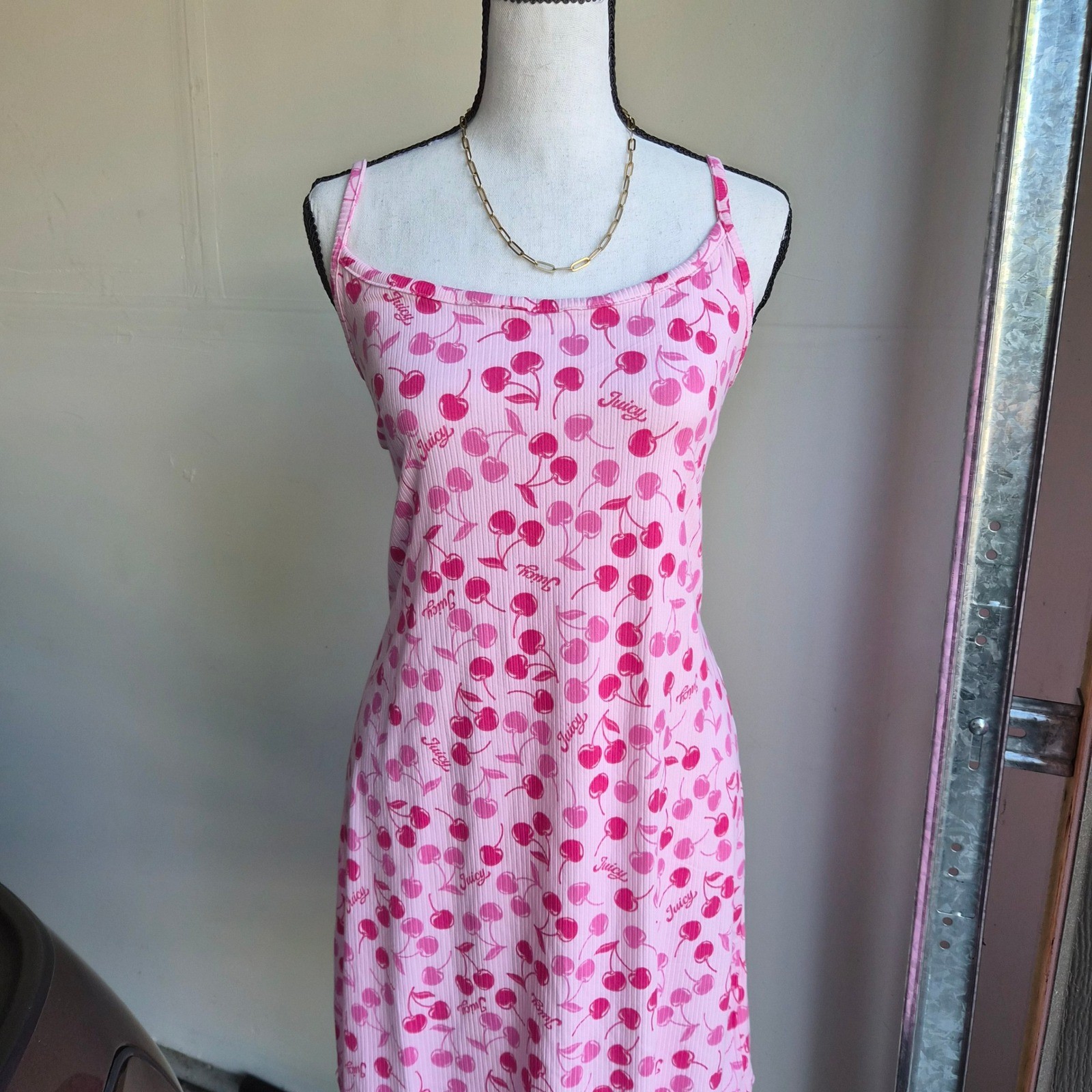 Juicy Couture Cherry Y2K Slip Dress Women XL Coquette Dollette Barbie Cherrycore