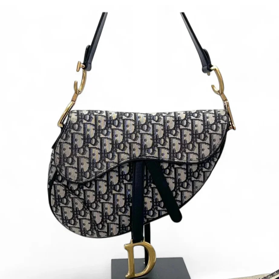 Dior Medium Saddle Bag Beige Navy Oblique (zz072326j0r)