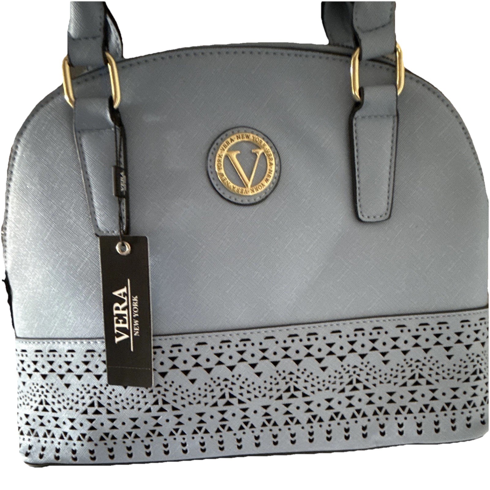 Vera New York Blue Solid Satchel Top Handle Zip Gold Hardware