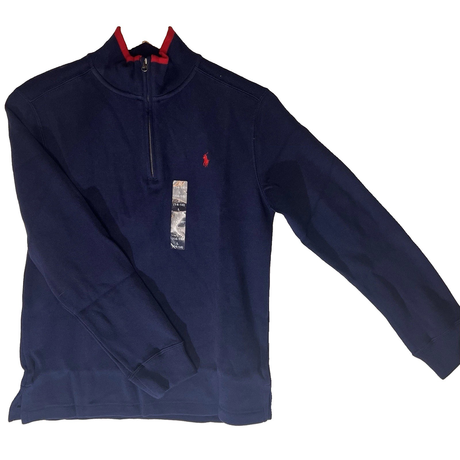 Polo Ralph Lauren Vintage Y2K Youth L 14-16 Boys 1/4 Zip Navy Sweater Preppy NEW