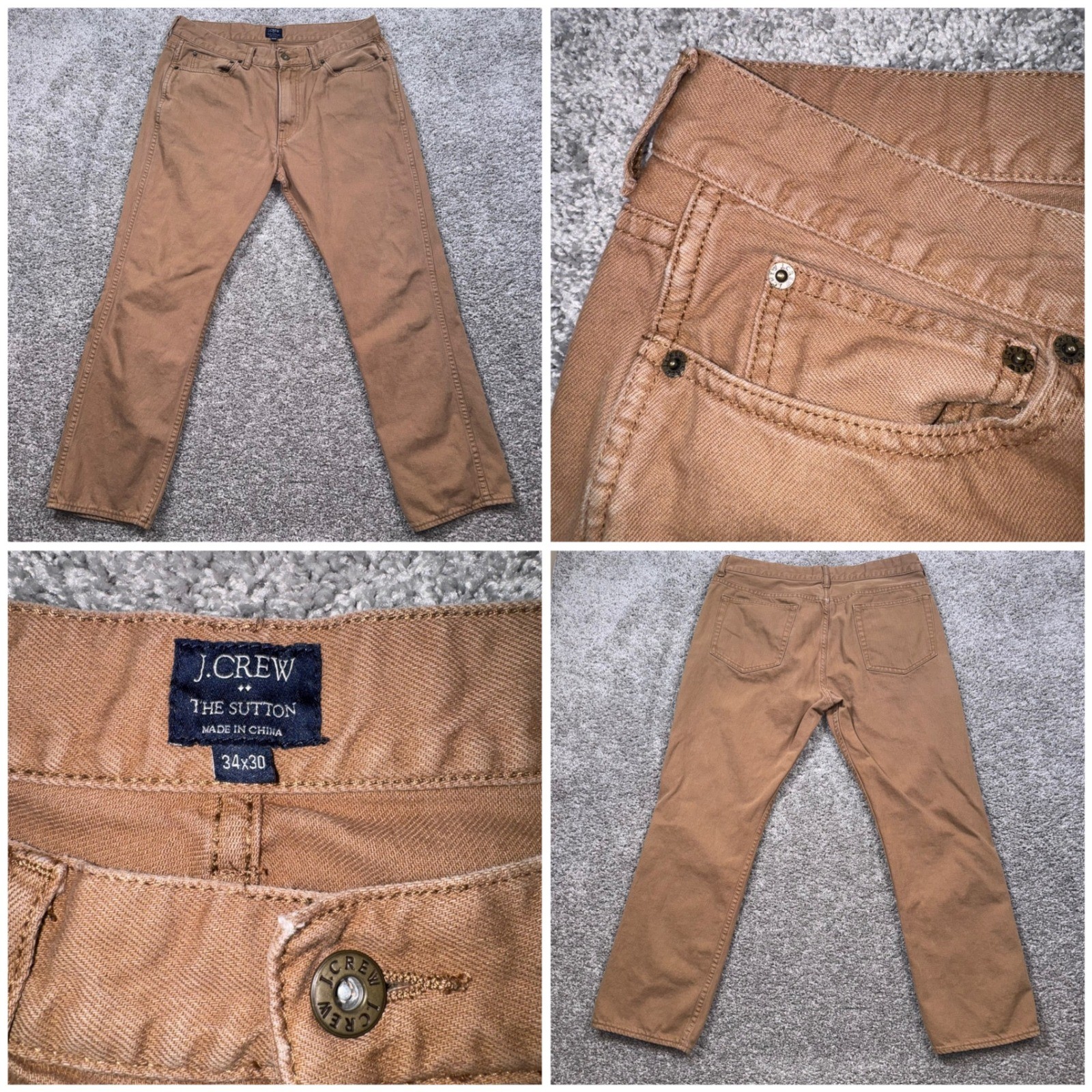 J.Crew The Sutton 5-Pocket Pants Mens Straight Leg Brown 34×30 EXCELLENT