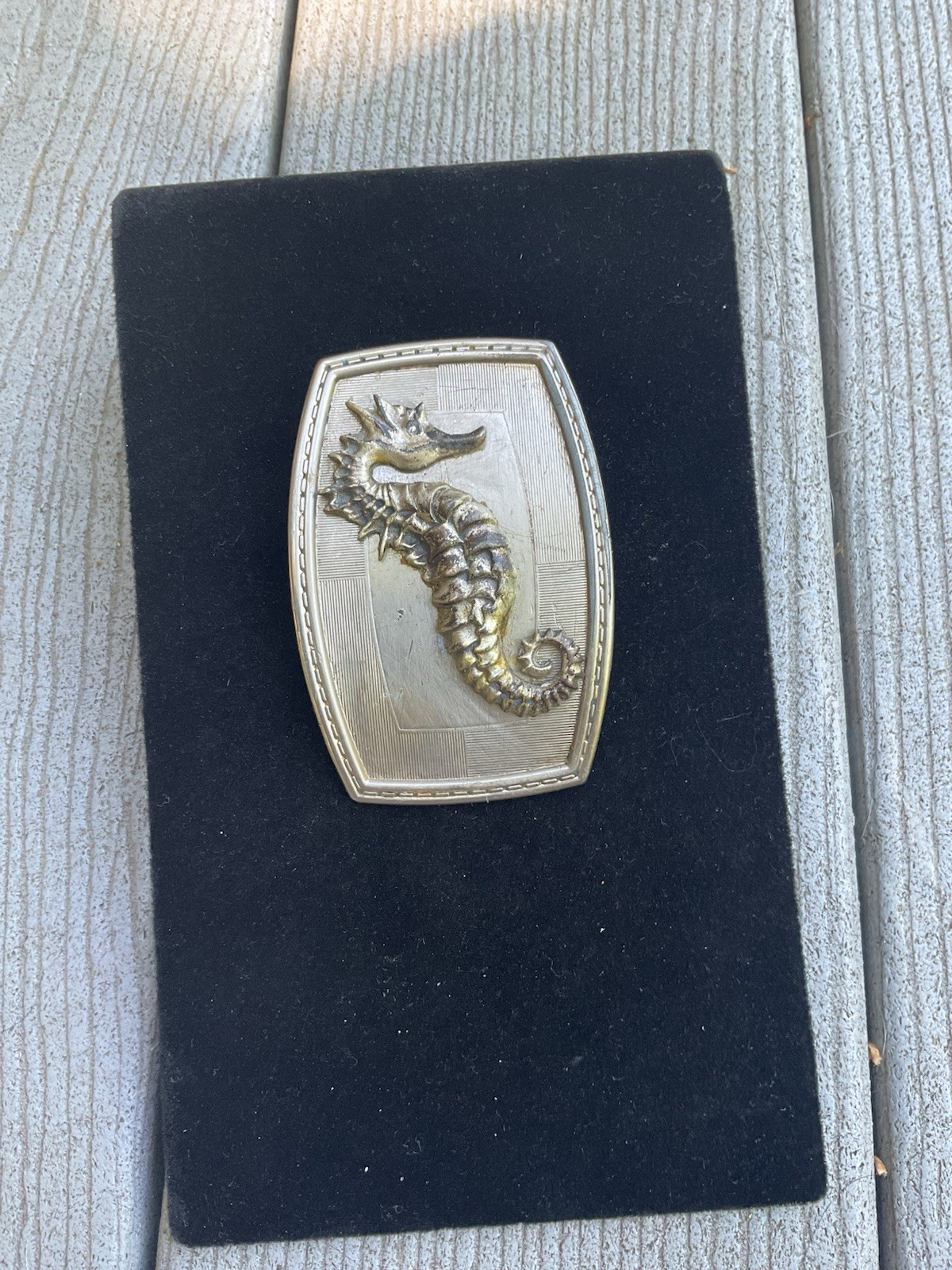 Vintage Seahorse Belt Buckle Silver Tone 3.5” X 2 3/8” Nautical ￼