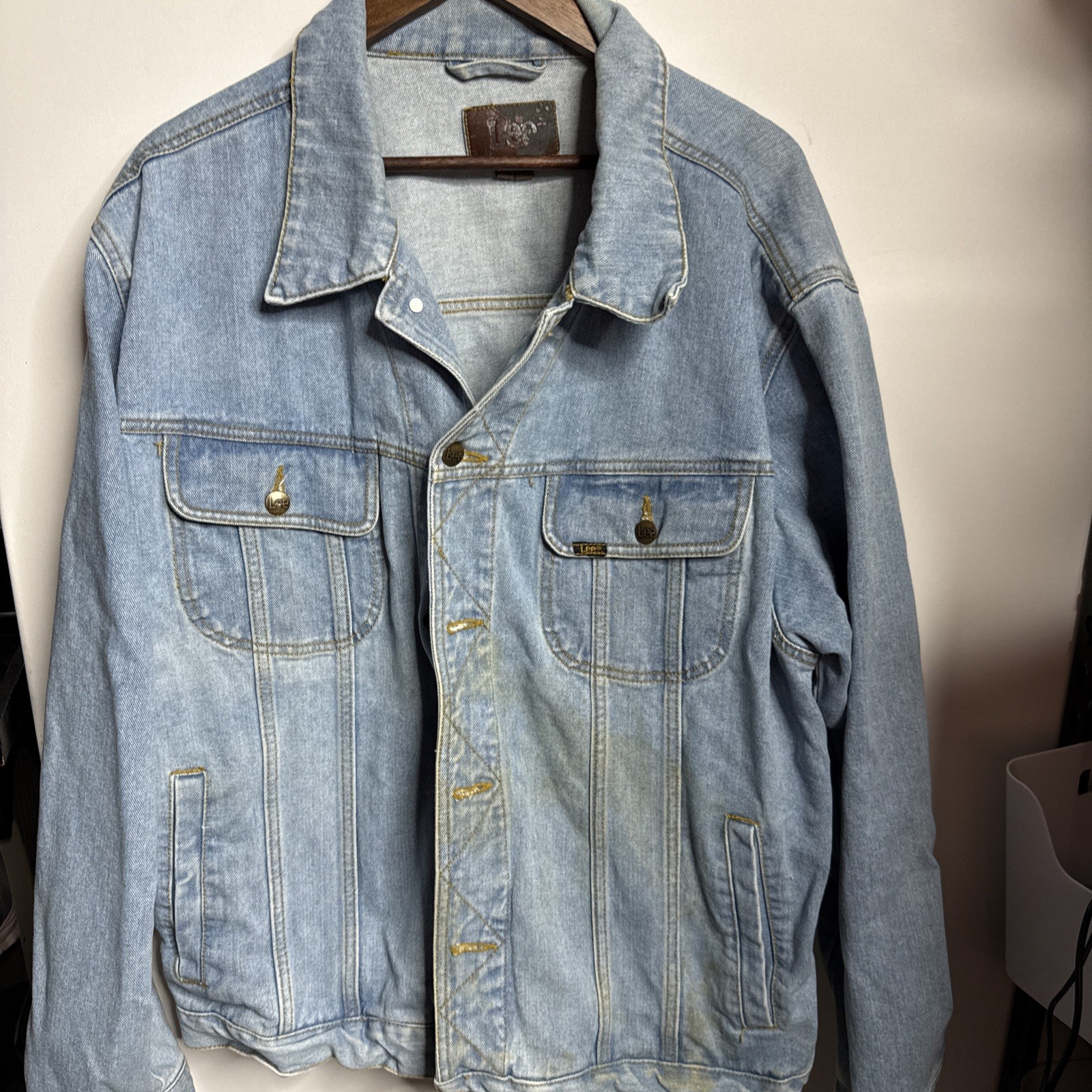 Lee Denim Jacket Blue Mens 2XL Vintage Light Wash Classic Trucker Workwear
