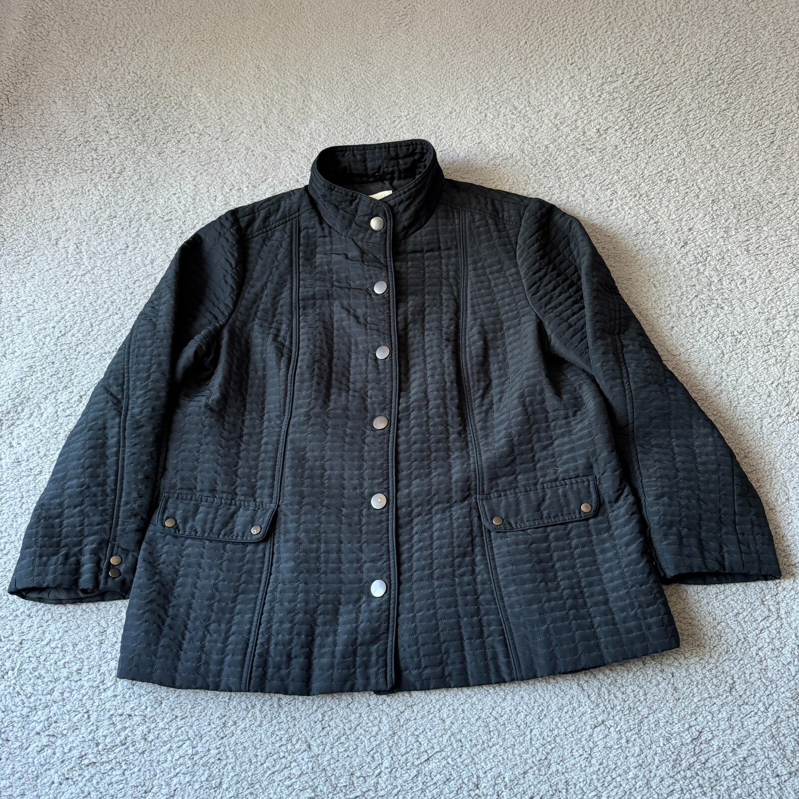 Chico’s Jacket Womens XL 3 Black Quilted Snap Insulated Coat Outdoor Modern City