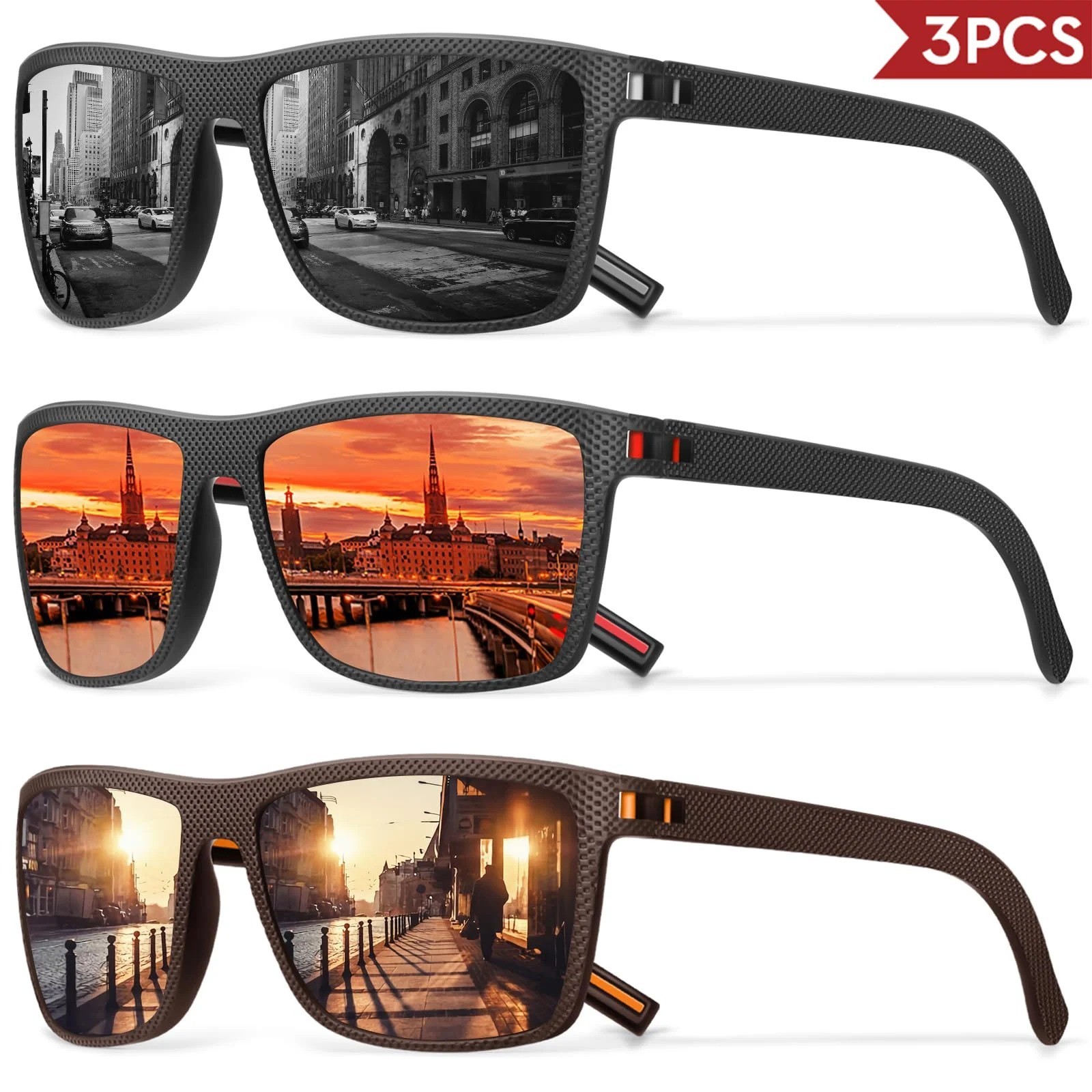 3/4 Pack New Designer Box Polarized Colorful Sunglasses for Men and Women