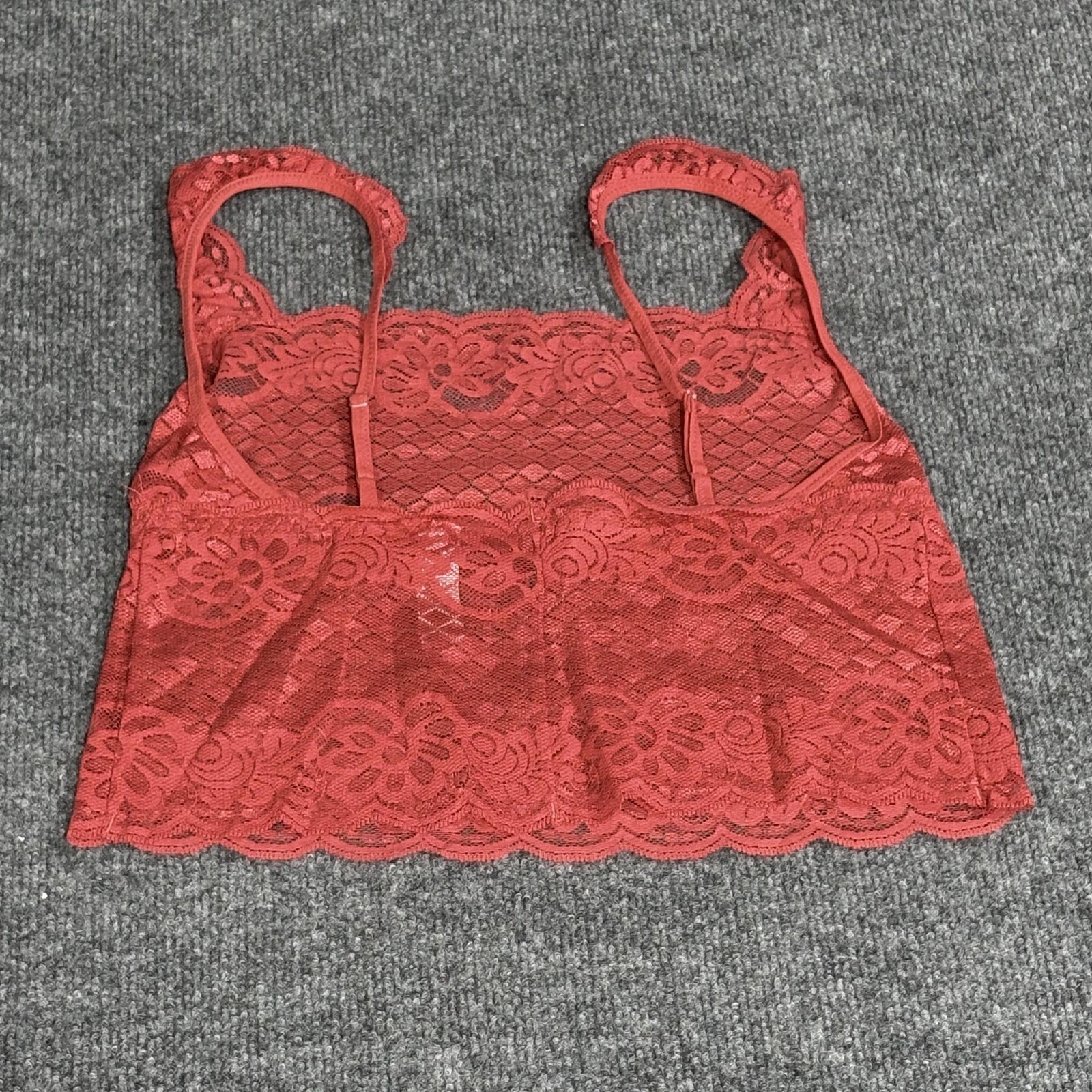 A.C.T. International Bralette Womens Large Red Lace Sheer Floral Stretch Cami