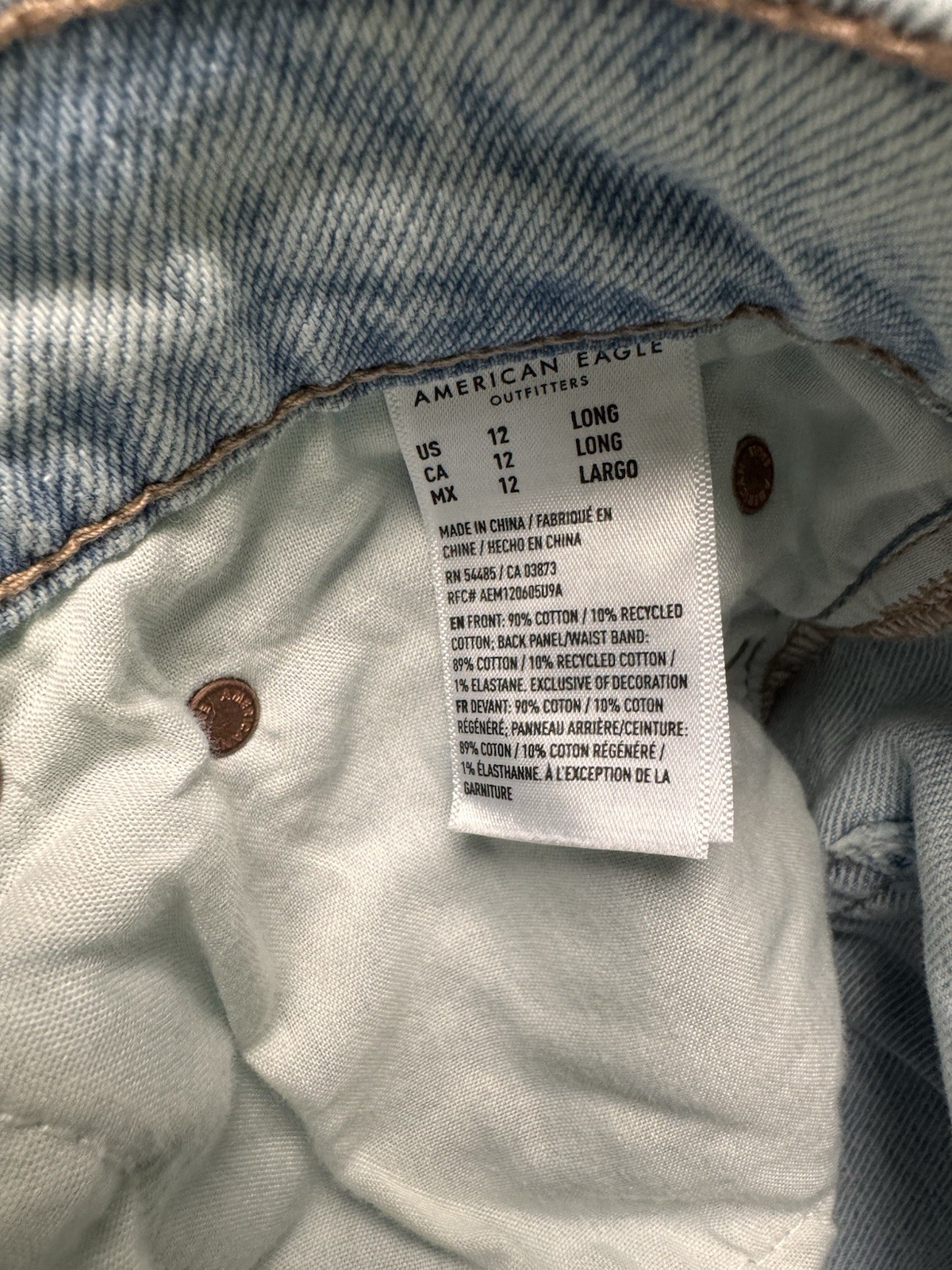 American Eagle Strigid Jeans Blue Indigo Water Highest Rise Baggy Straight 12L