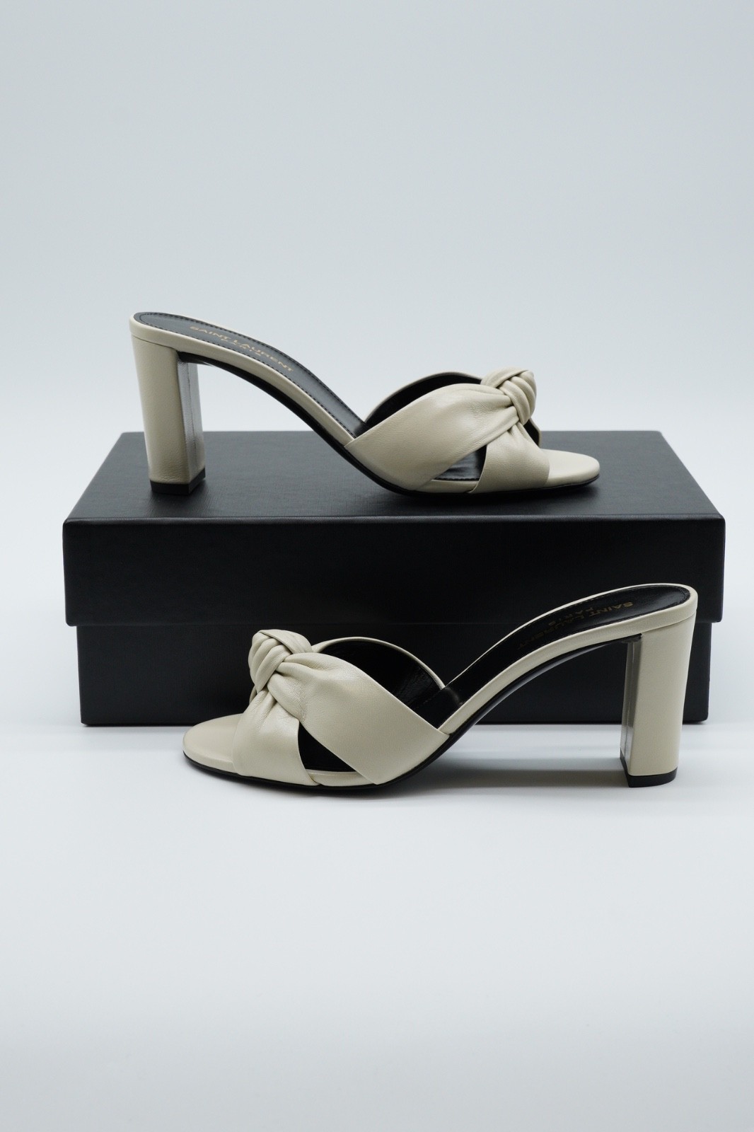 Saint Laurent YSL Biana Heels White Open Toe Leather UK 5.5 US 8.5 EU 38.5 1750G