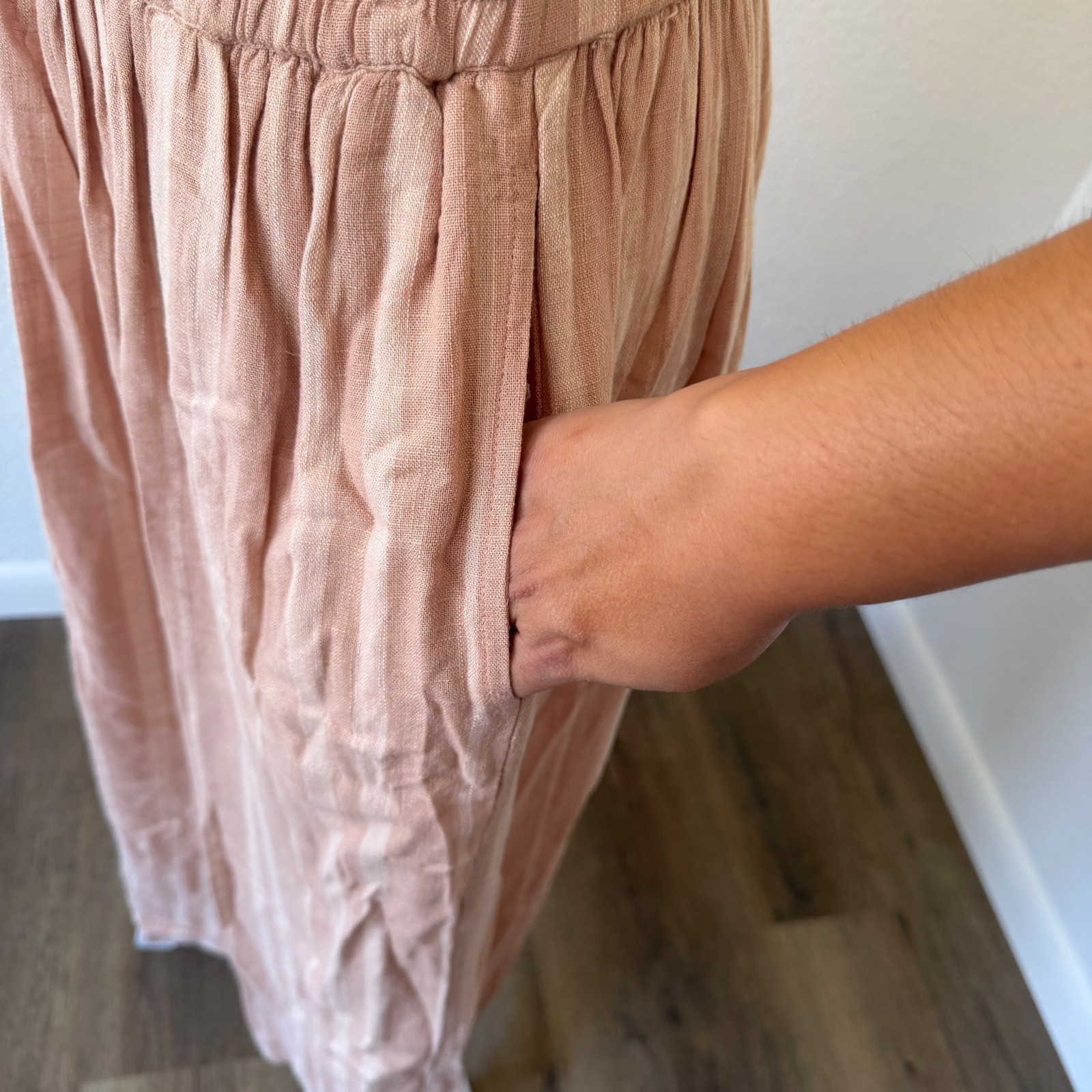 Splendid Maxi Dress Womens Medium Peach Tan Striped Linen Blend RM2D241 Boho