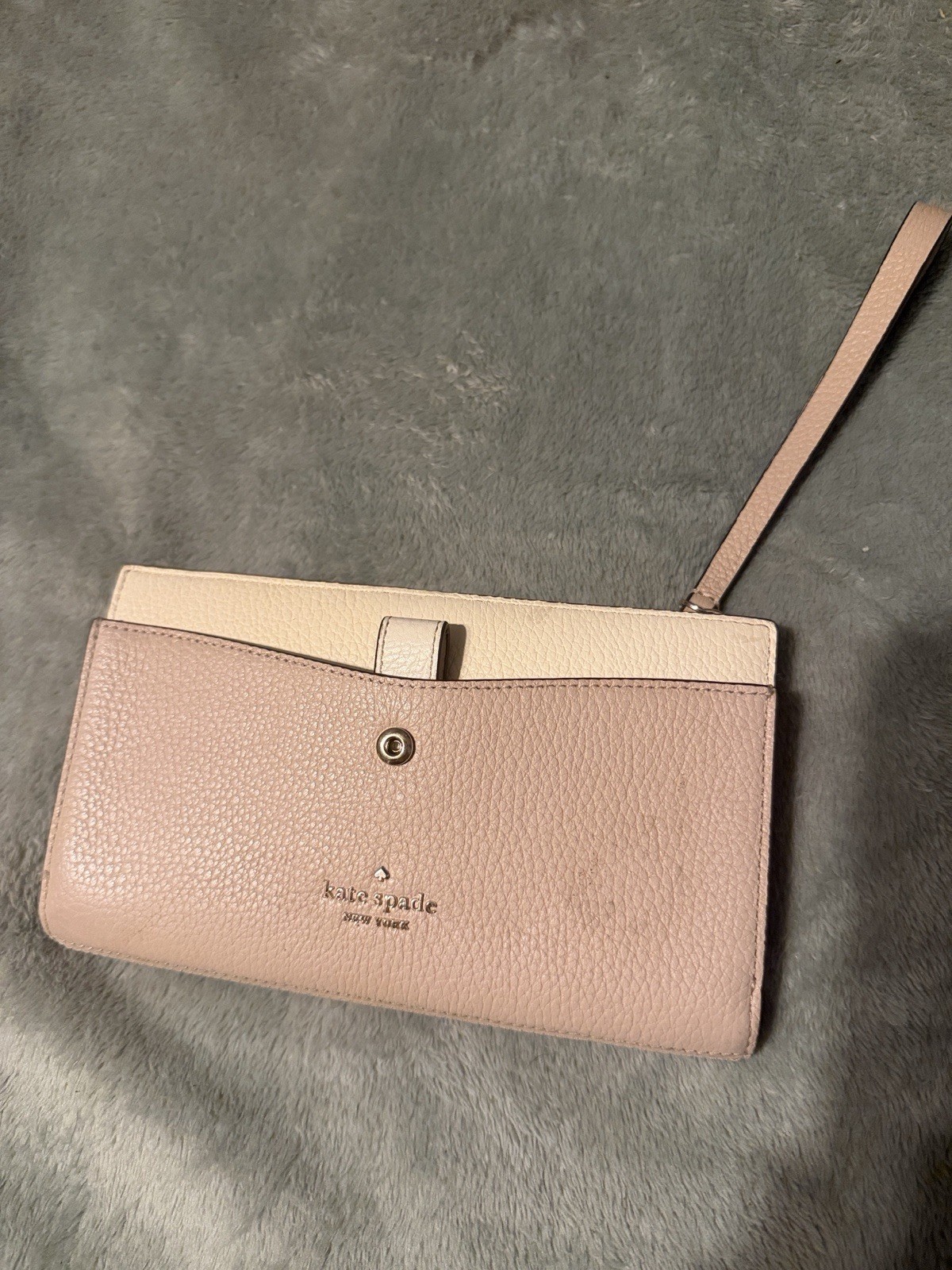 kate spade new york Solid Pink/Beige Wristlet Wallet Zipper, ID Window, Cards