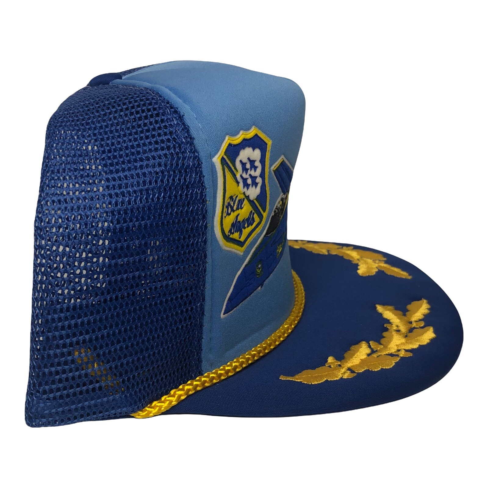 Vintage US Navy Blue Angels Trucker Hat Snapback Mesh Scrambled Eggs F-18 NOS