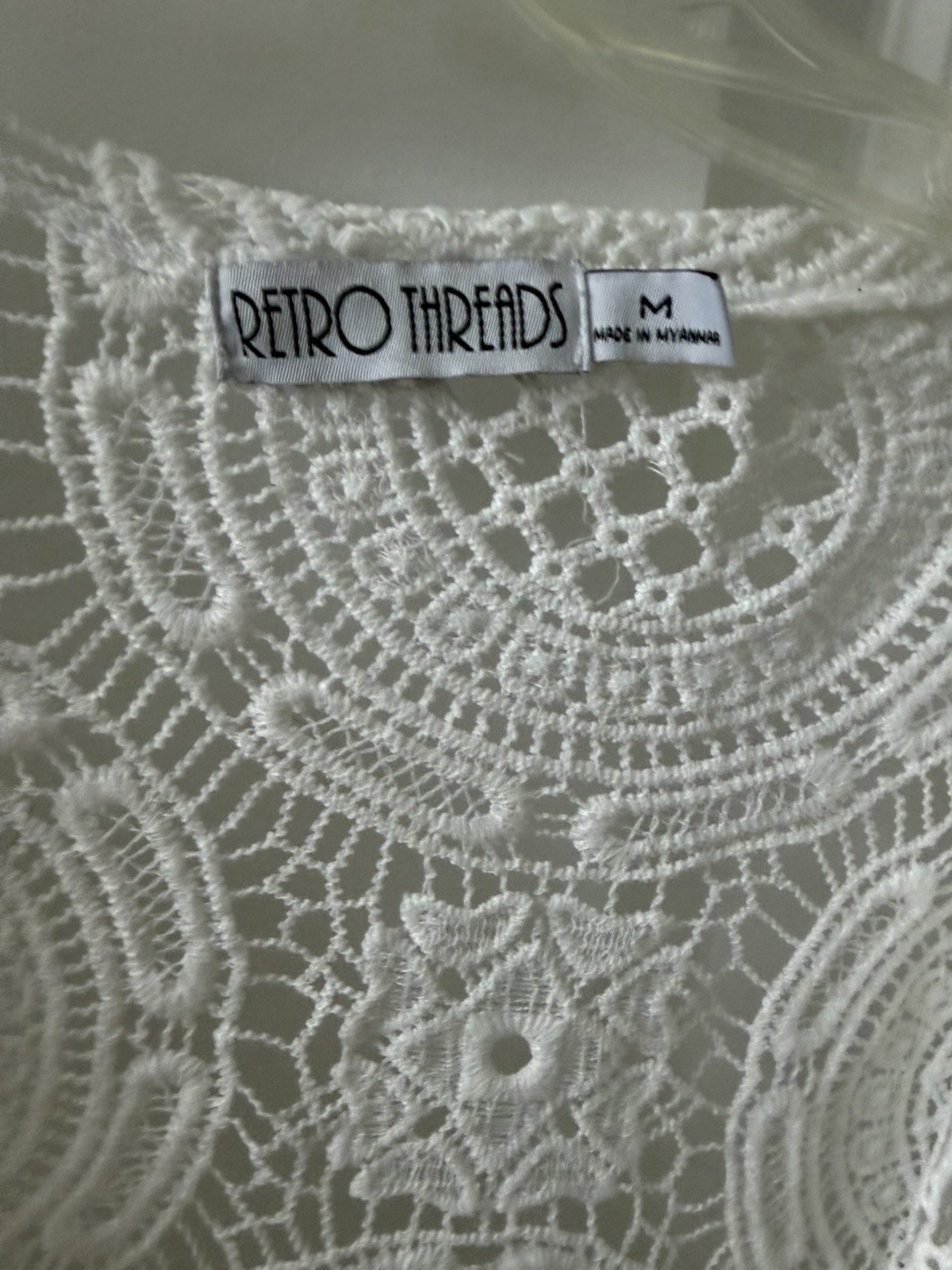 Retro Threads Boho Crochet Fisherman Artsy Festival Kimono White Size M