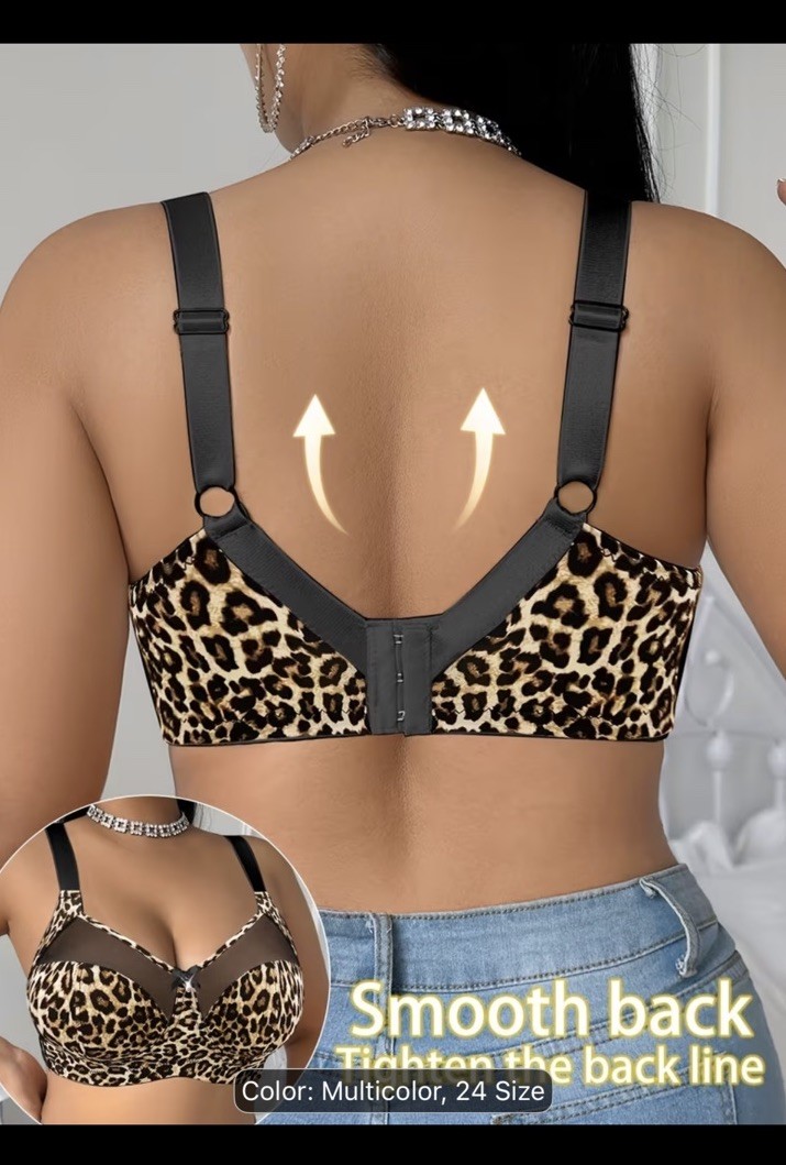 Mesh paneled Sexy plus size Leopard print wire free Casual