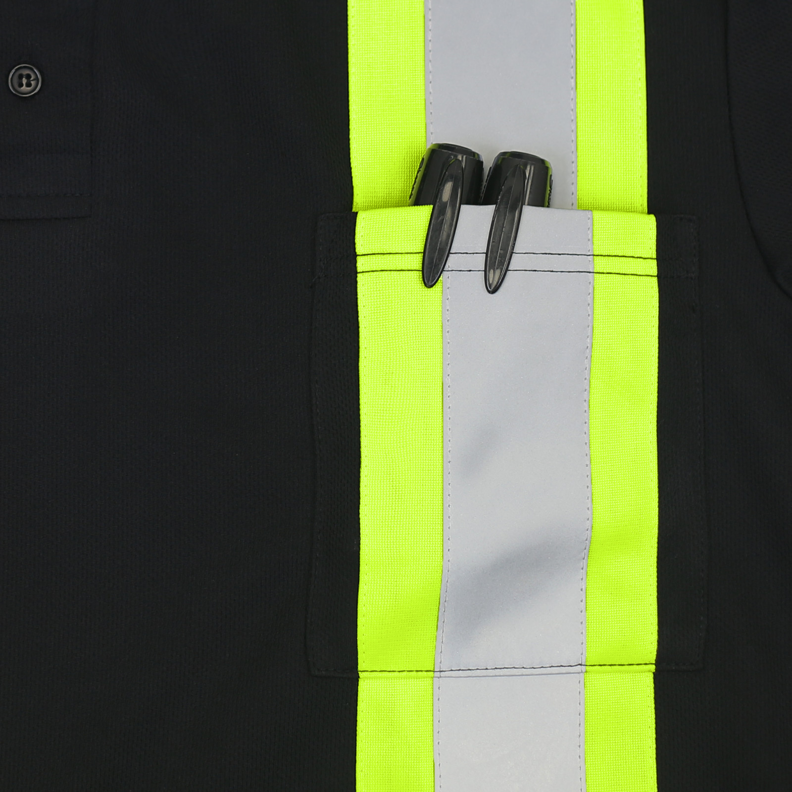 Hi-Vis Black Safety Workwear Short Sleeve Polo Shirt Two Tone Reflective Tape