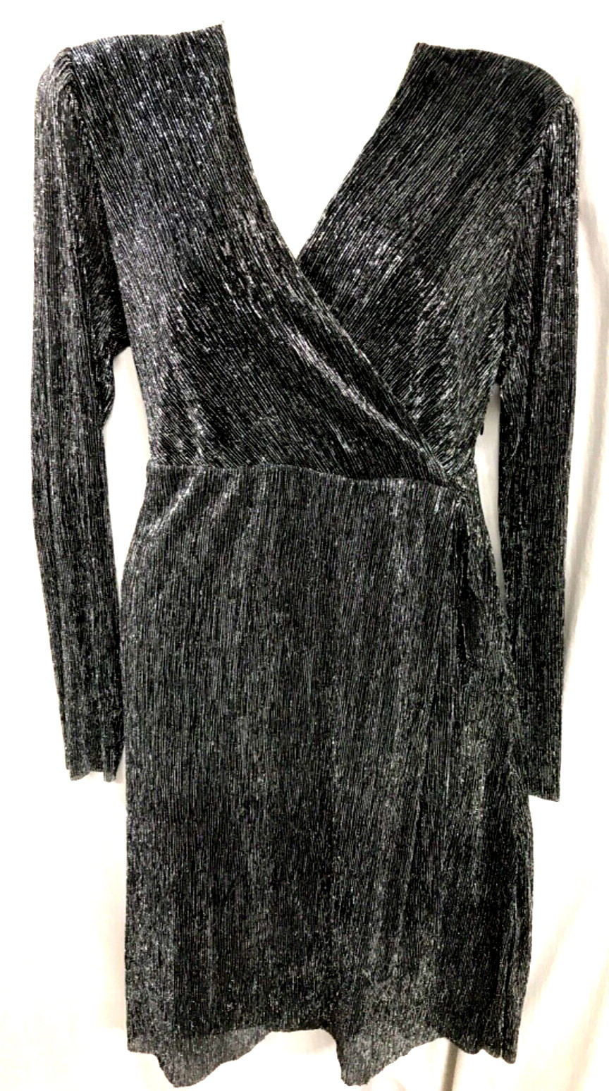 Serra black&silver shimmer lame Pleated V-neck long sleeve lined DressXXL(20-22)