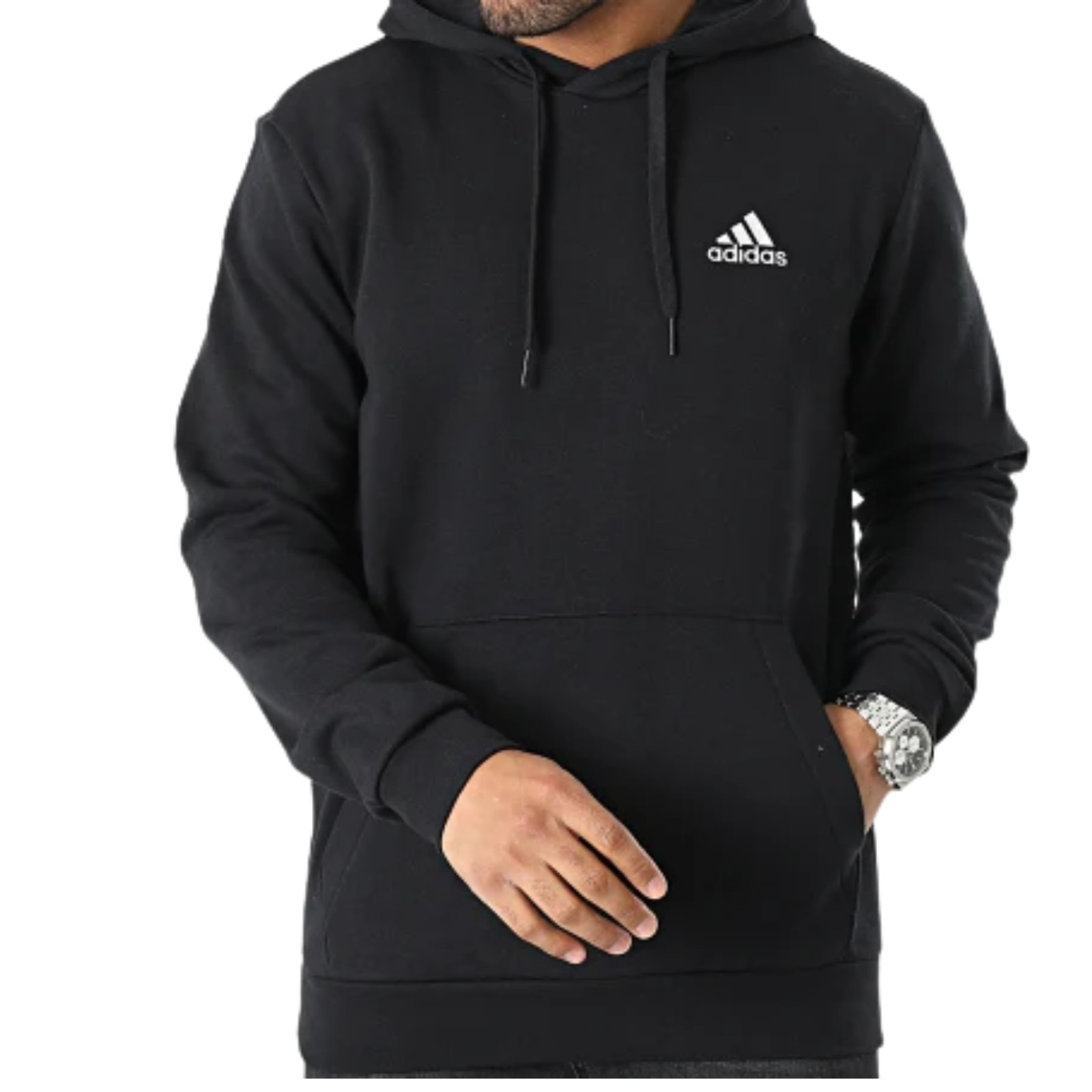 Adidas Essentials Feelcozy HD Logo Hoodie Sweatshirt Black White GV5294 S M XL