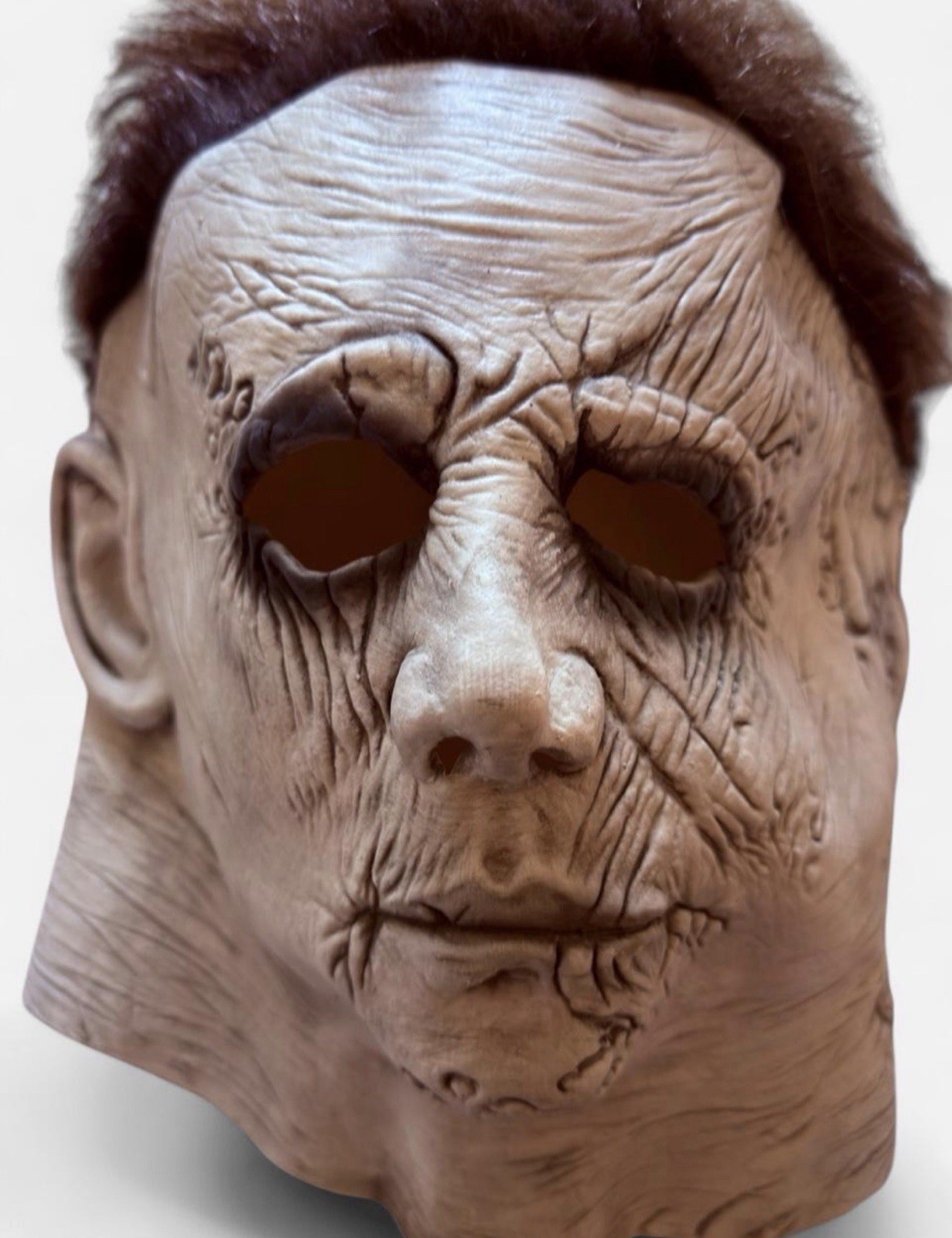 Halloween Full Face Latex Overhead Mask w/ Brown Hair, White/Brown One Size