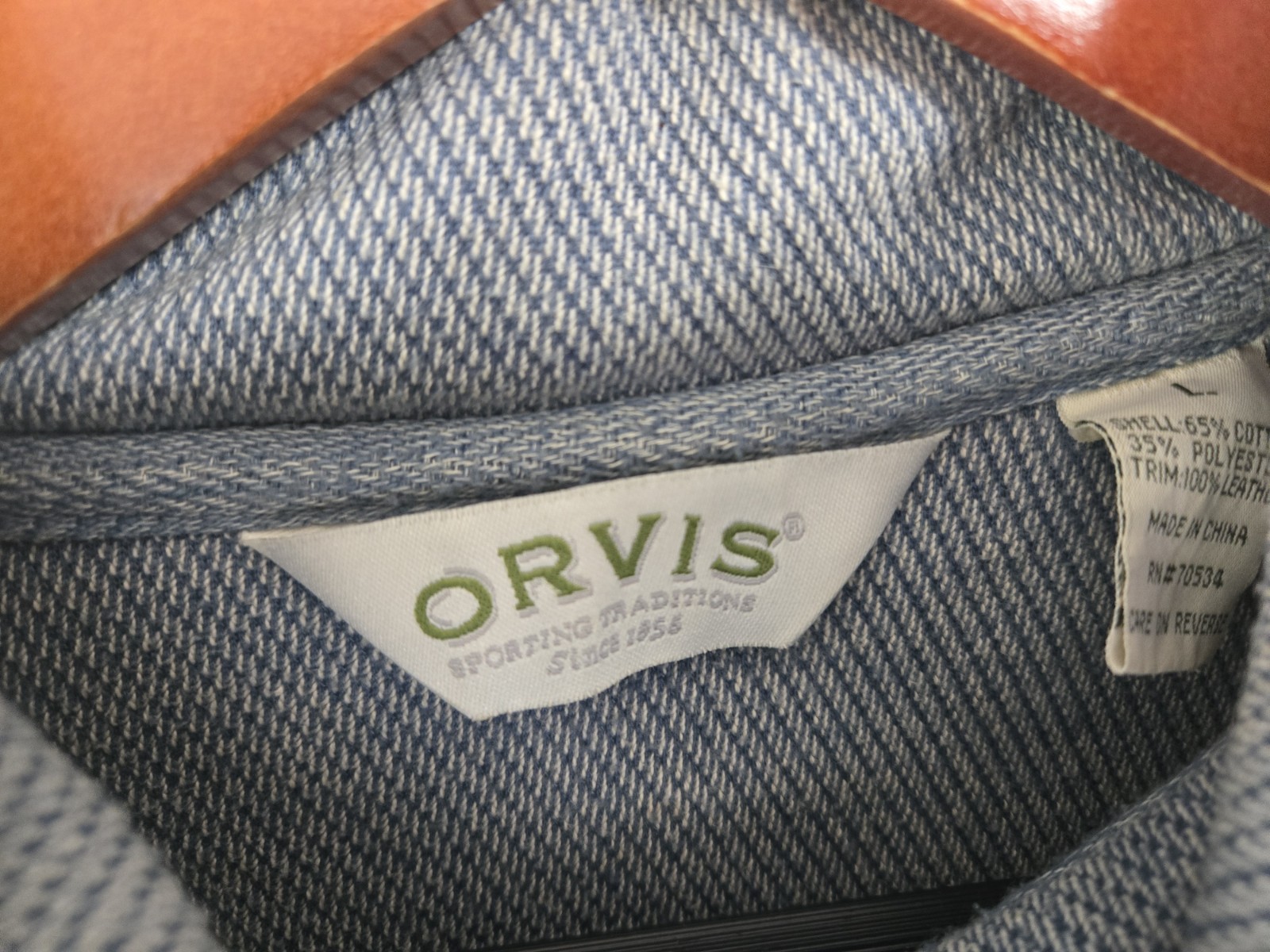 Orvis Sweater Mens Large Pullover 1/4 Zip Blue Grey Leather Elbow Pads Preppy