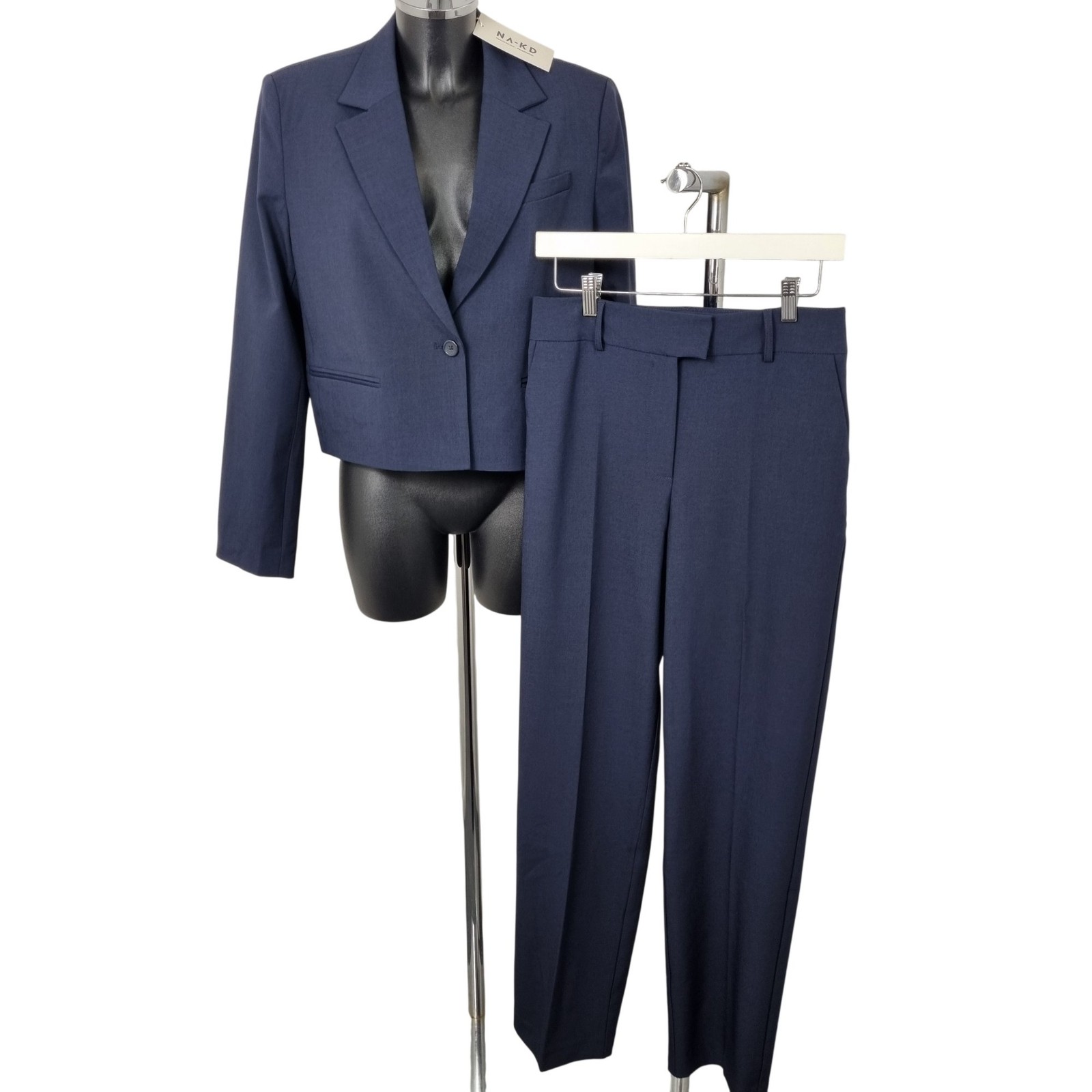NA-KD Navy Blue Trouser Suit Polyester Blend Size 36