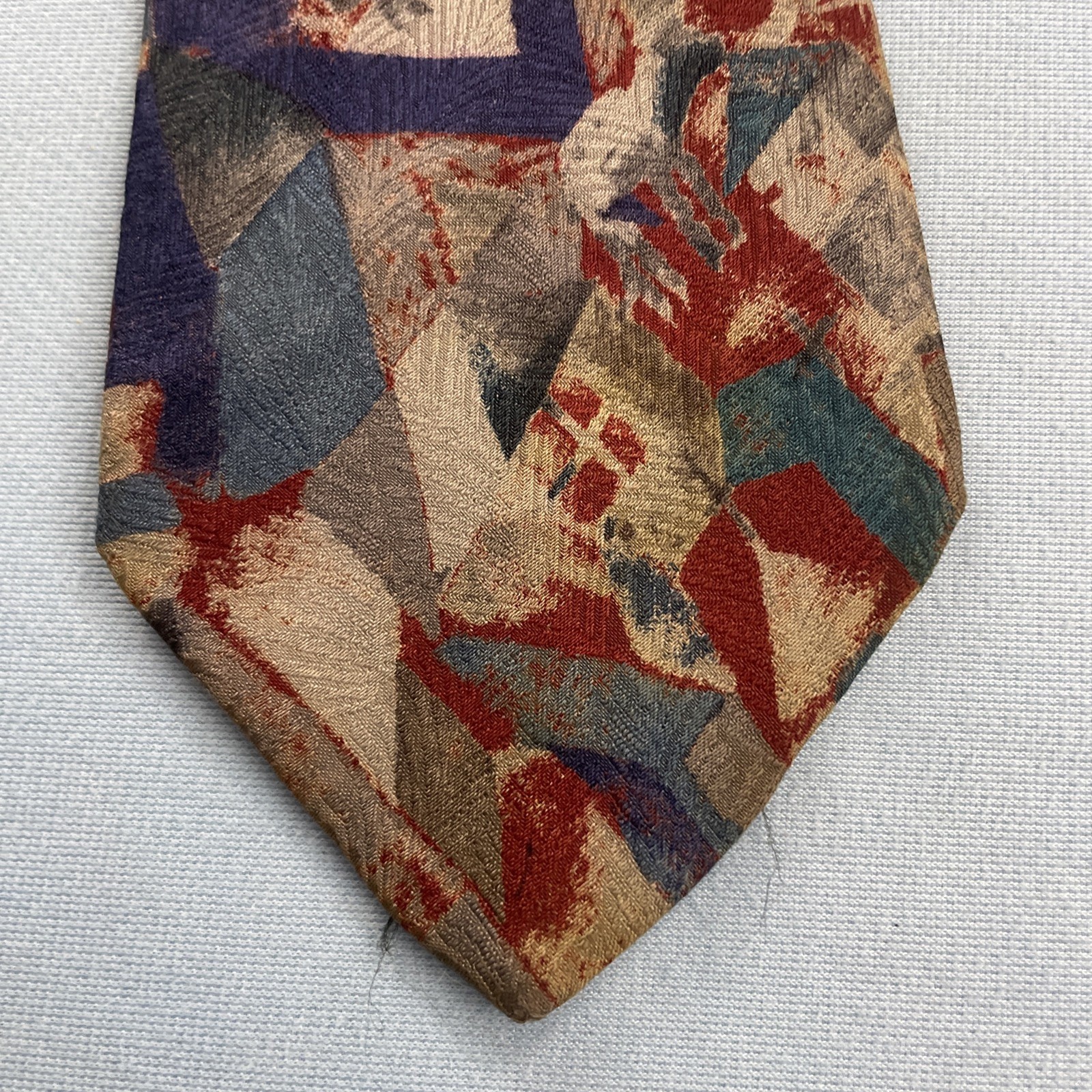Rubinacci Silk Neck Tie MCM Mod Abstract Art Splat Brown Red Blue vtg 4×59 Wear