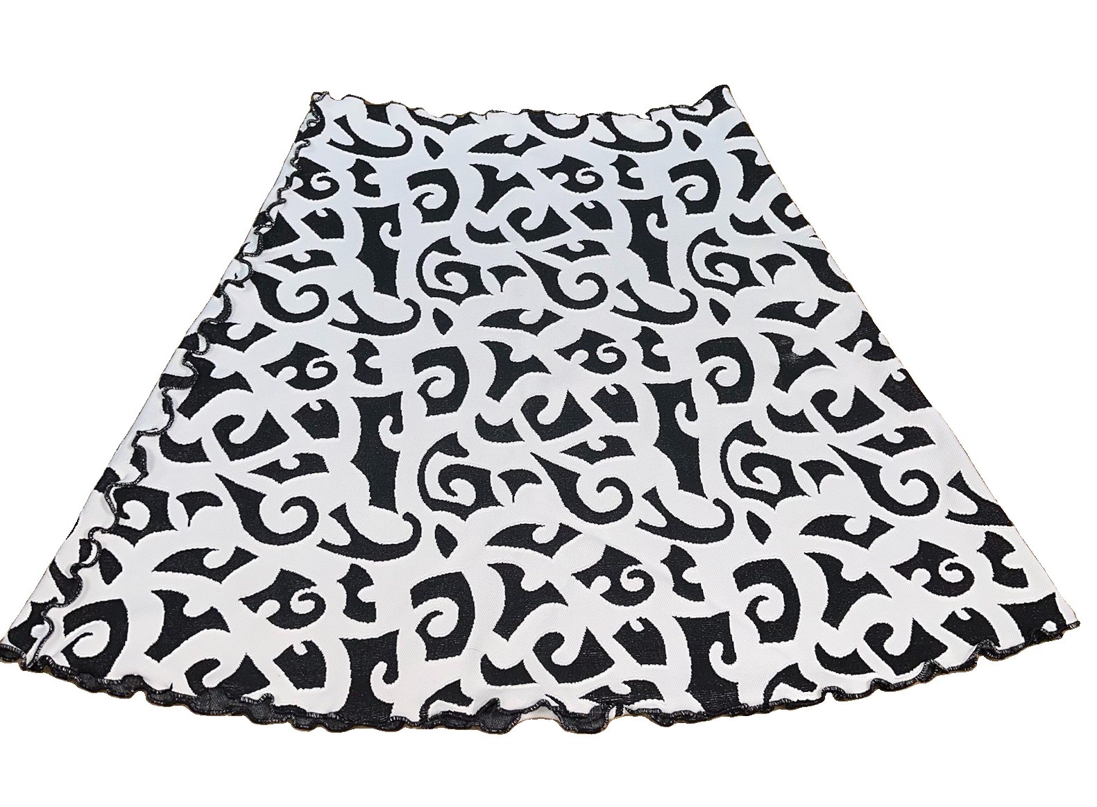 Haystacks Original Tatua Jacquard Bias Skirt Black White Lettuce Women’s XL NWT