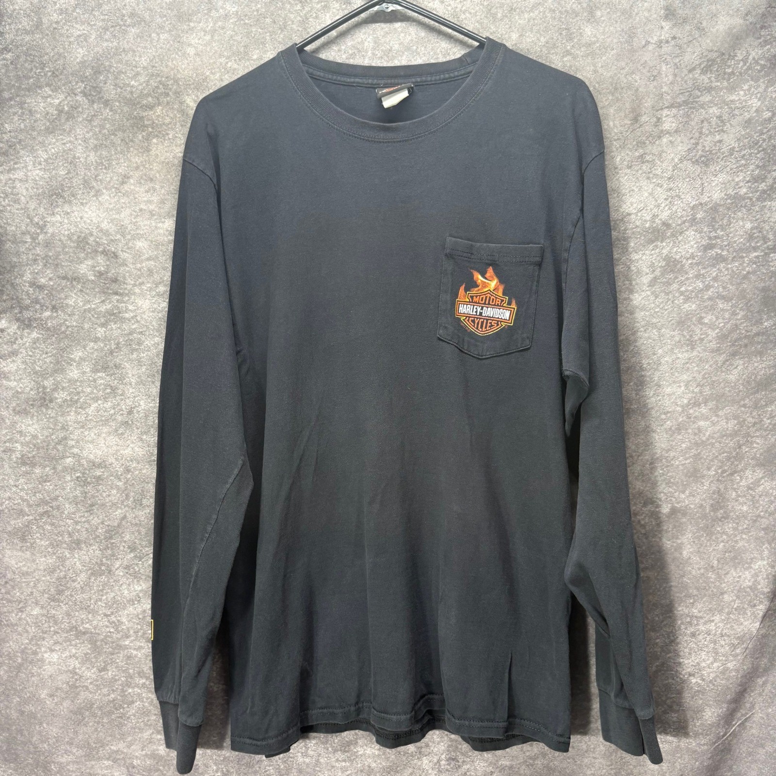 VTG 2005 Harley Davidson Chicago Skyline Flame Long Sleeve Graphic T Shirt Sz L