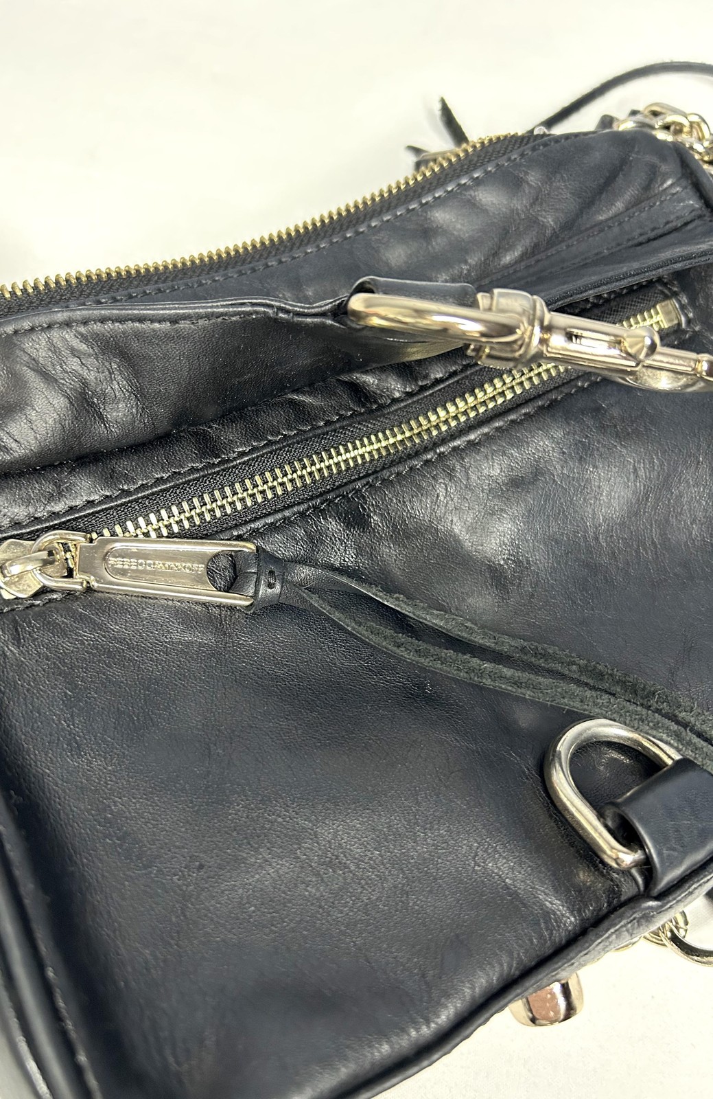 Rebecca Minkoff Purse Mini MAC Crossbody Clutch Bag Black Leather Chain Strap