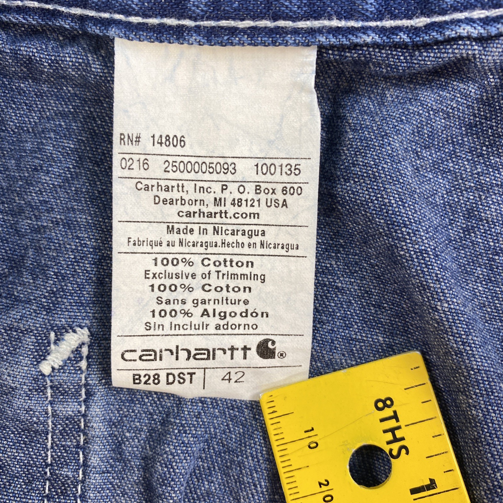 Carhartt Shorts Mens 42 Blue Jeans Denim B28 DST Carpenter Hammer Loop Workwear