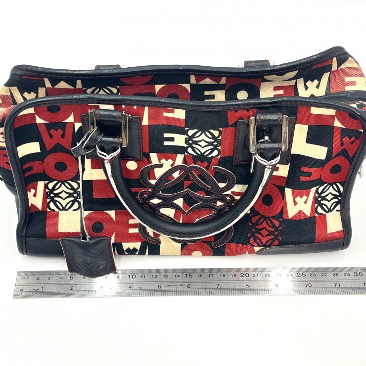 LOEWE Amazona 28 Hand Bag Red Black Monogram Canvas Leather