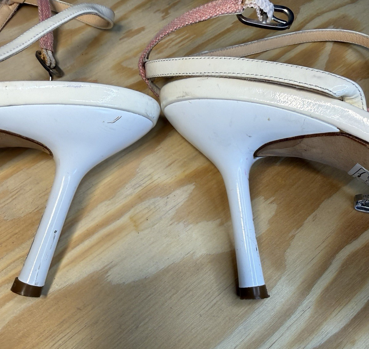 Rare Authentic Vintage Chanel Pink Ivory CC Crystal Star T-Strap Heels 37.5