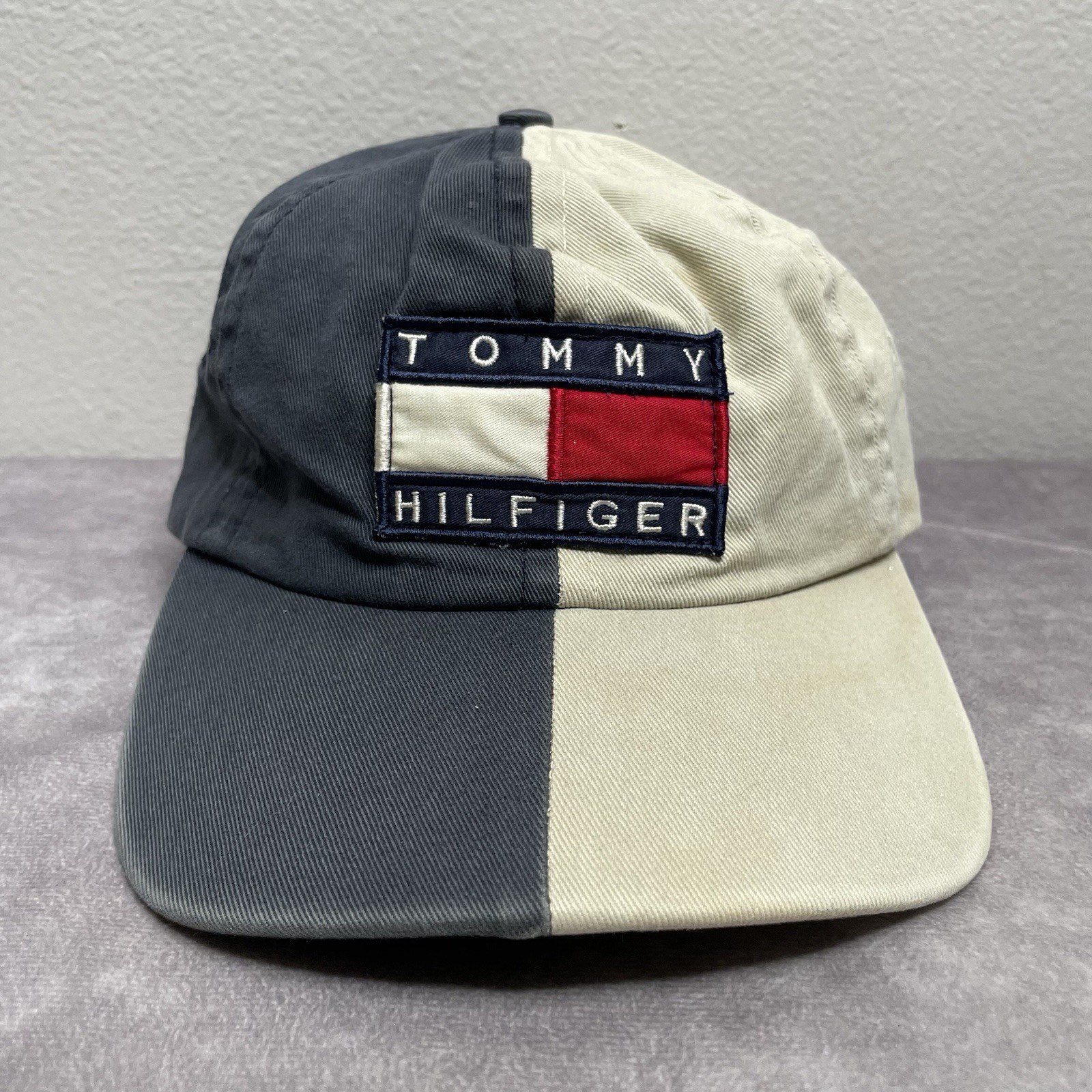 Vintage Tommy Hilfiger Hat Cap Strapback One Size Two Tone Colorblock Preppy 90s