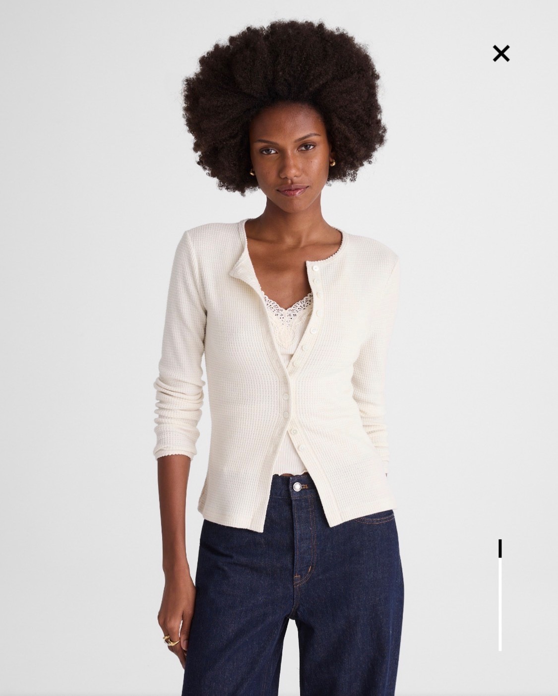 NWT Madewell Waffle-Knit Cutaway Crewneck Cardigan – Antique Cream – XS
