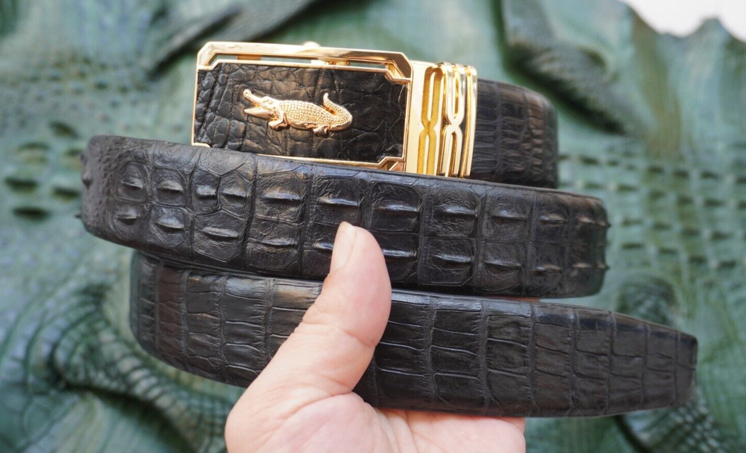 W1.3 inch Black Genuine Crocodile Hornback Leather Skin Men’s Belt Buckle #G79