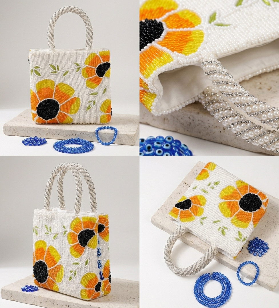 Unique Beaded Floral Purse, Handmade Evening Clutch for Wedding, Bridal Party