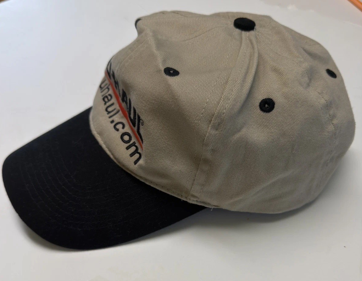 Vintage U-Haul UHAUL.com Employee Hat Khaki Black Embroidered Strapback Cap