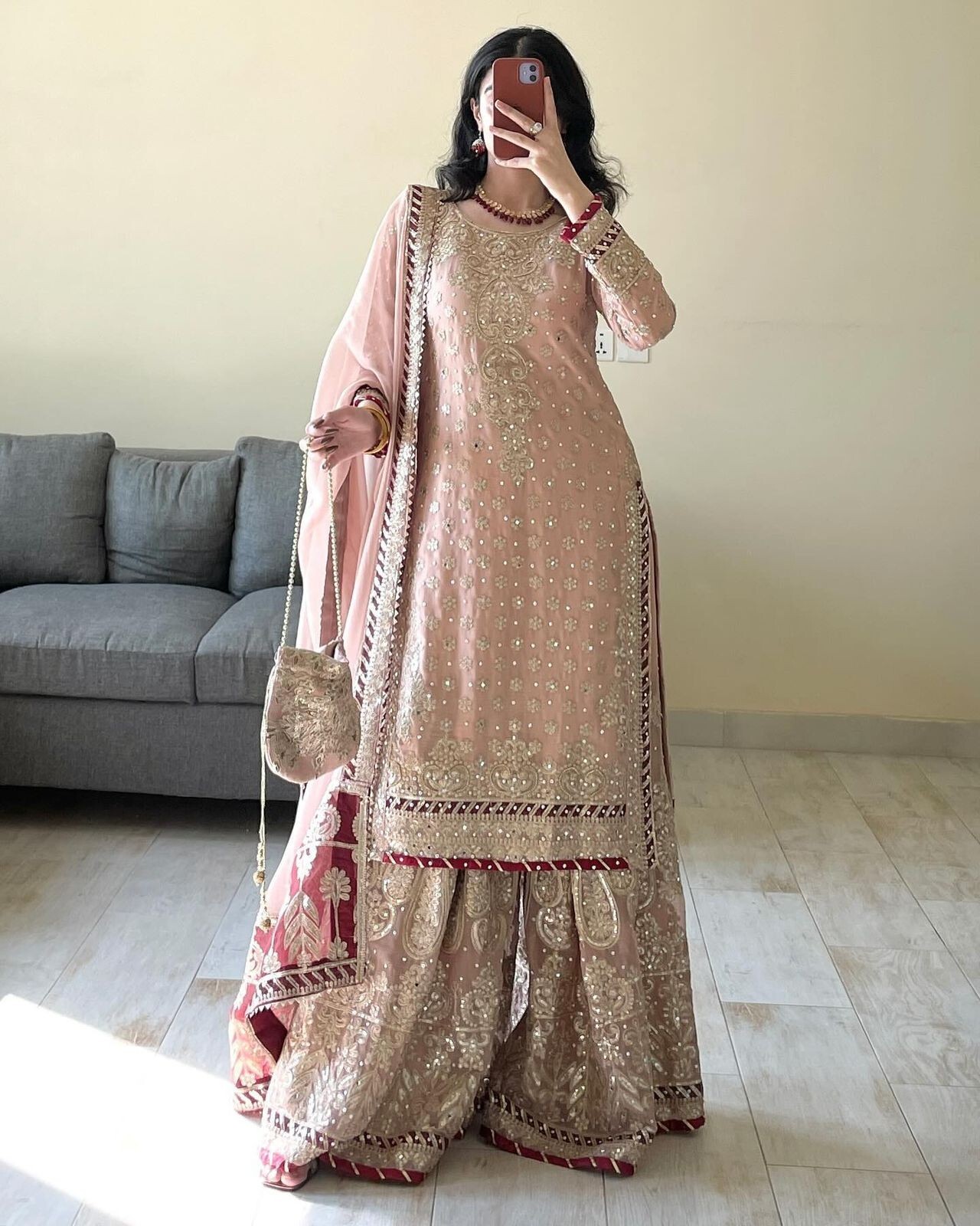 Fully Readymade Women Kurta Sharara Designer Dupatta Set Pakistani Salwar Kameez