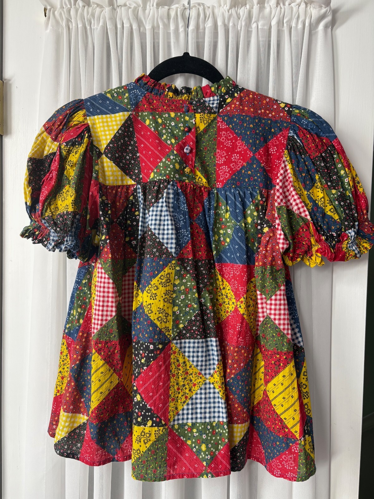 Doen Alida Cotton Ruffle Short Puff Sleeve Blouse Patchwork Top sz S GOOP