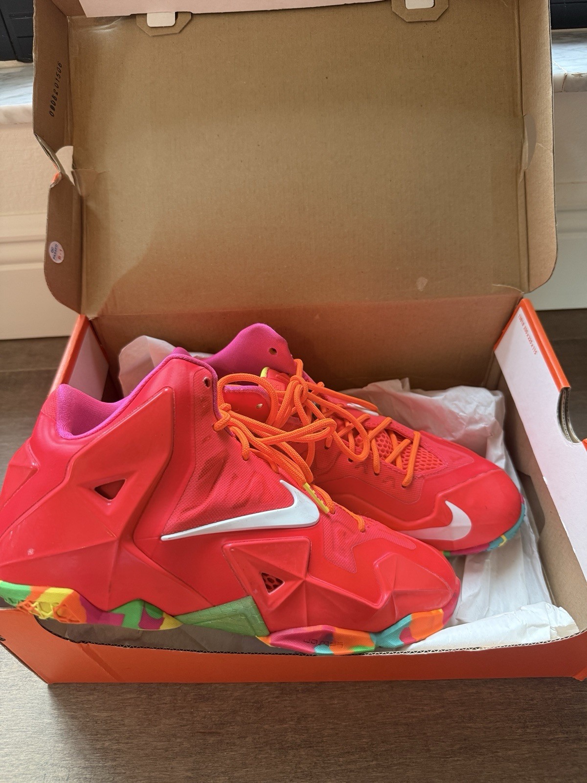 Nike LeBron 11 XI Fruity Pebbles GS Size 7Y Laser Crimson Multi Color w/ Box