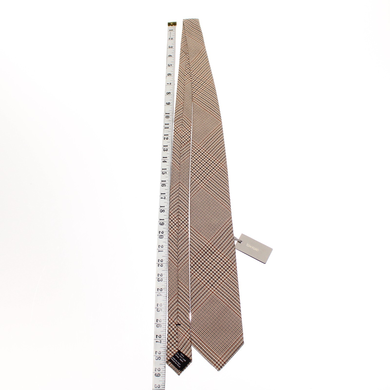 Tom Ford NWT Neck Tie in Beige/Brown/Orange Plaid 100% Silk Made in Italy