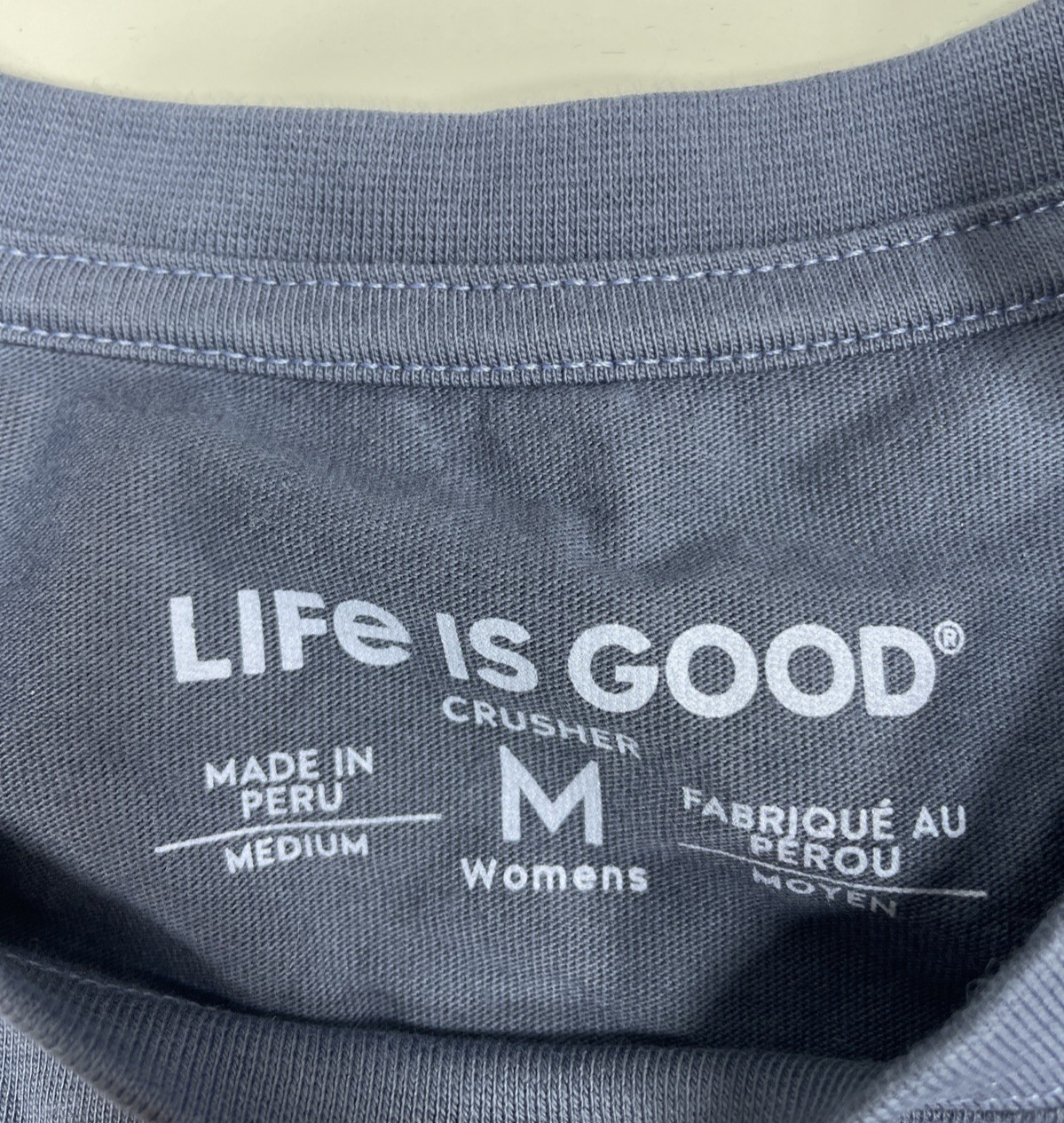 NWT Life Is Good Groovy Hello Sunshine Womens T Shirt Medium Graphic Blue Cotton