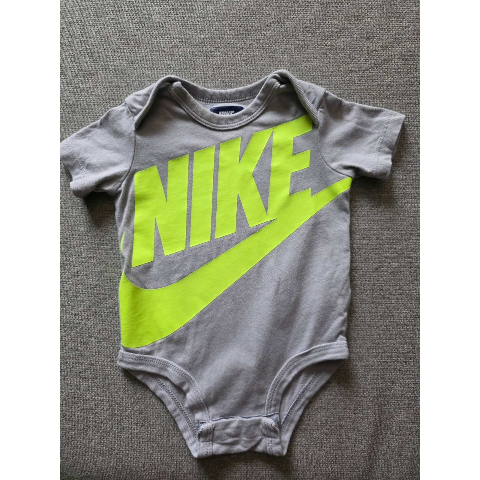 Nike Baby Bodysuit Neon Yellow Lettering Futura Romper 3-6 Months Short Sleeve