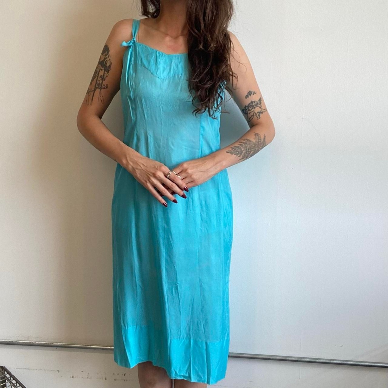 1940s/1950s silk turquoise slip dress