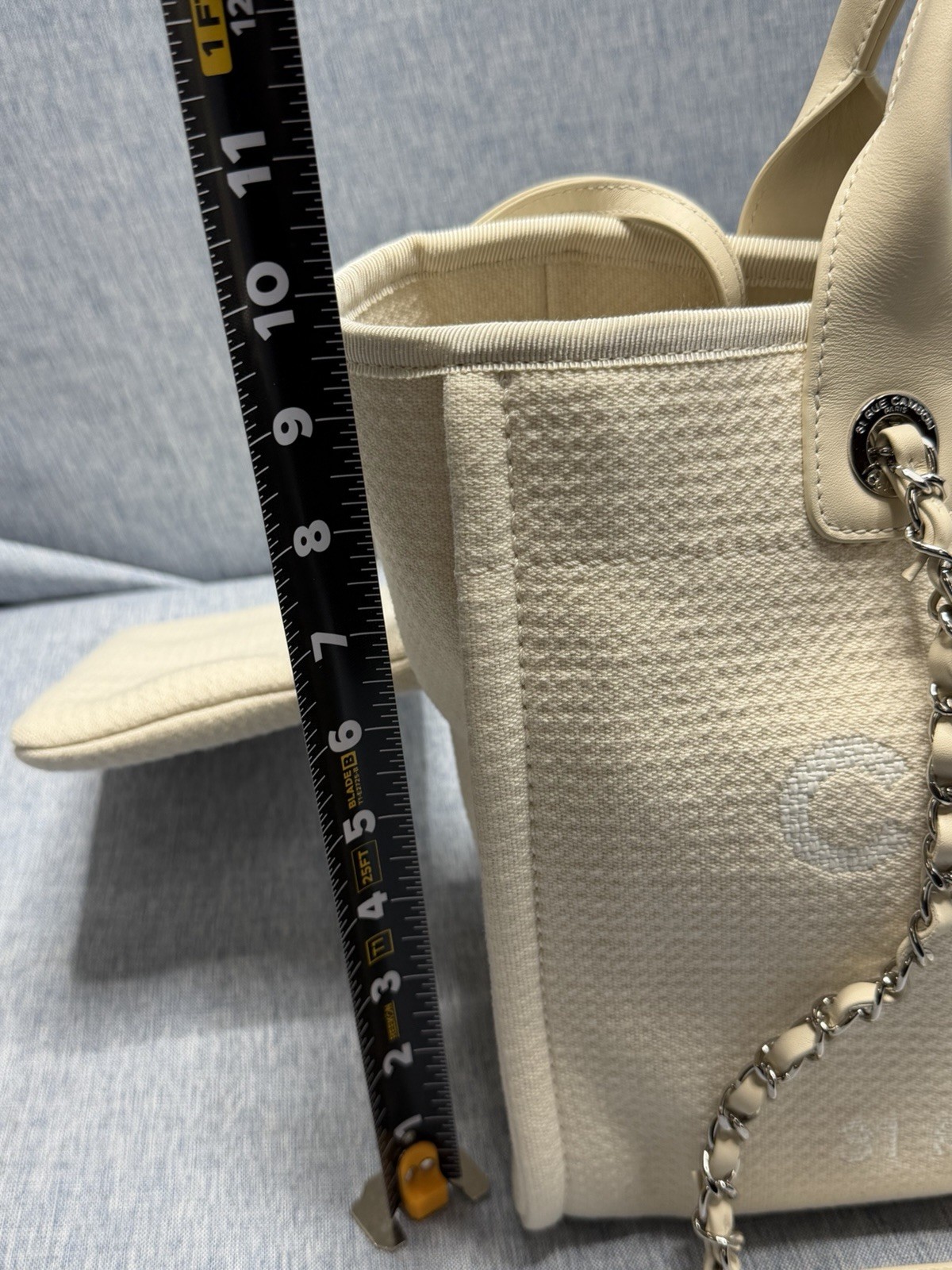 Chanel Deauville MM Tote Bag With Pouch Chain Tweed Material White
