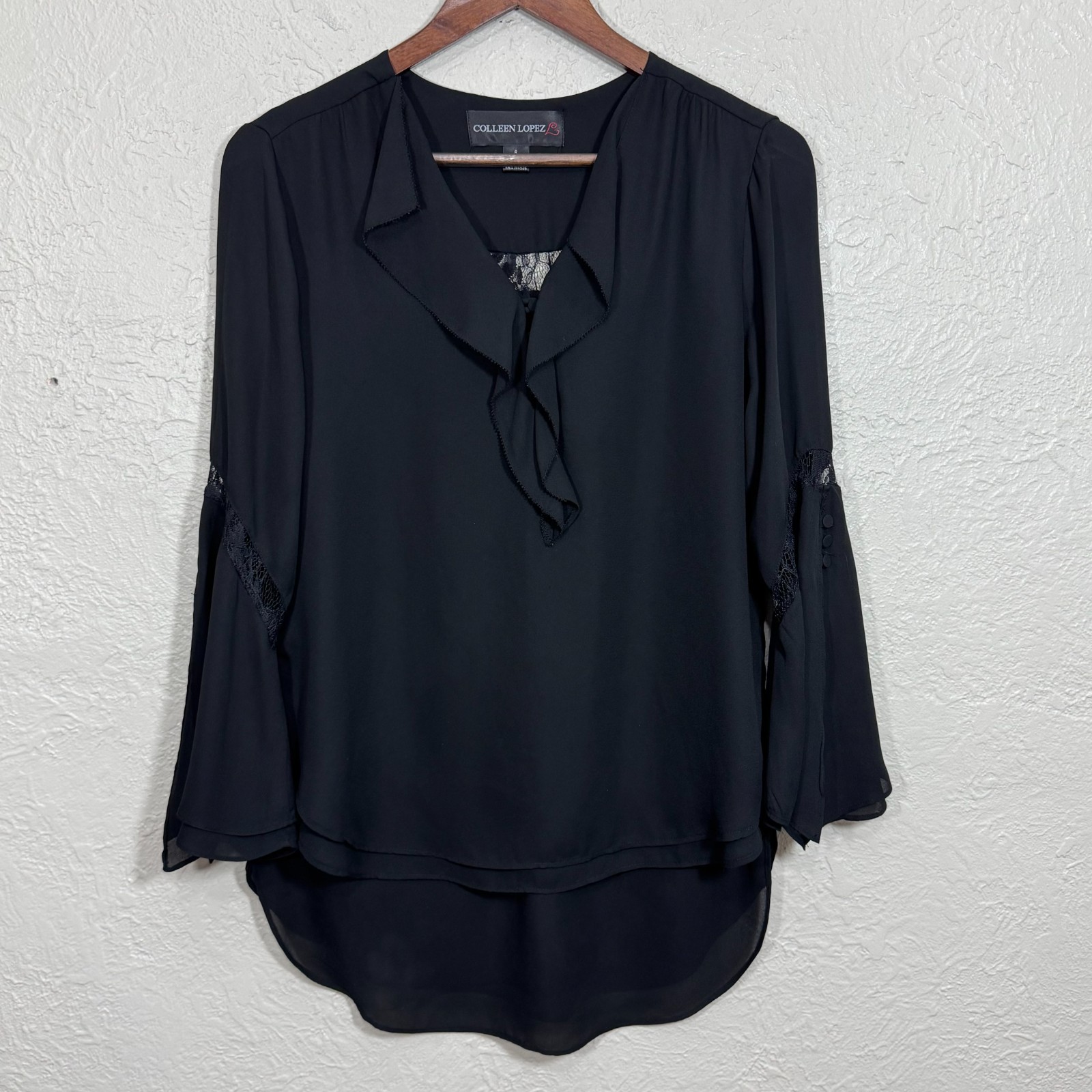 Colleen Lopez Blouse Top 6 Lace Flared Bell Sleeve Whimsigoth Witchy Fairy 90s