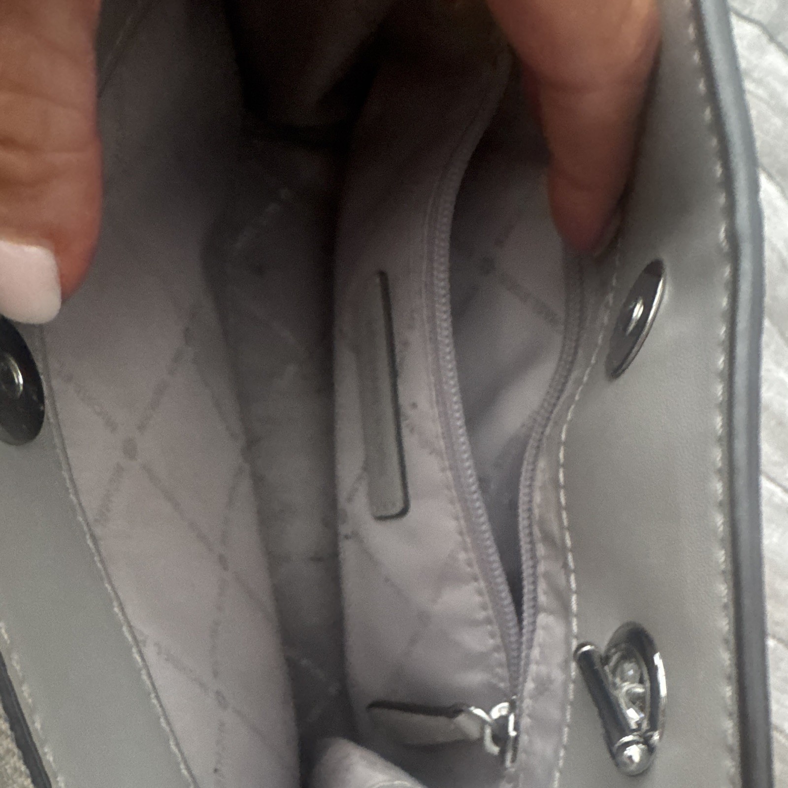 Michael Kors Gray Pebbled Satchel/Top Handle Bag, Zip, Silver Chain, Strap