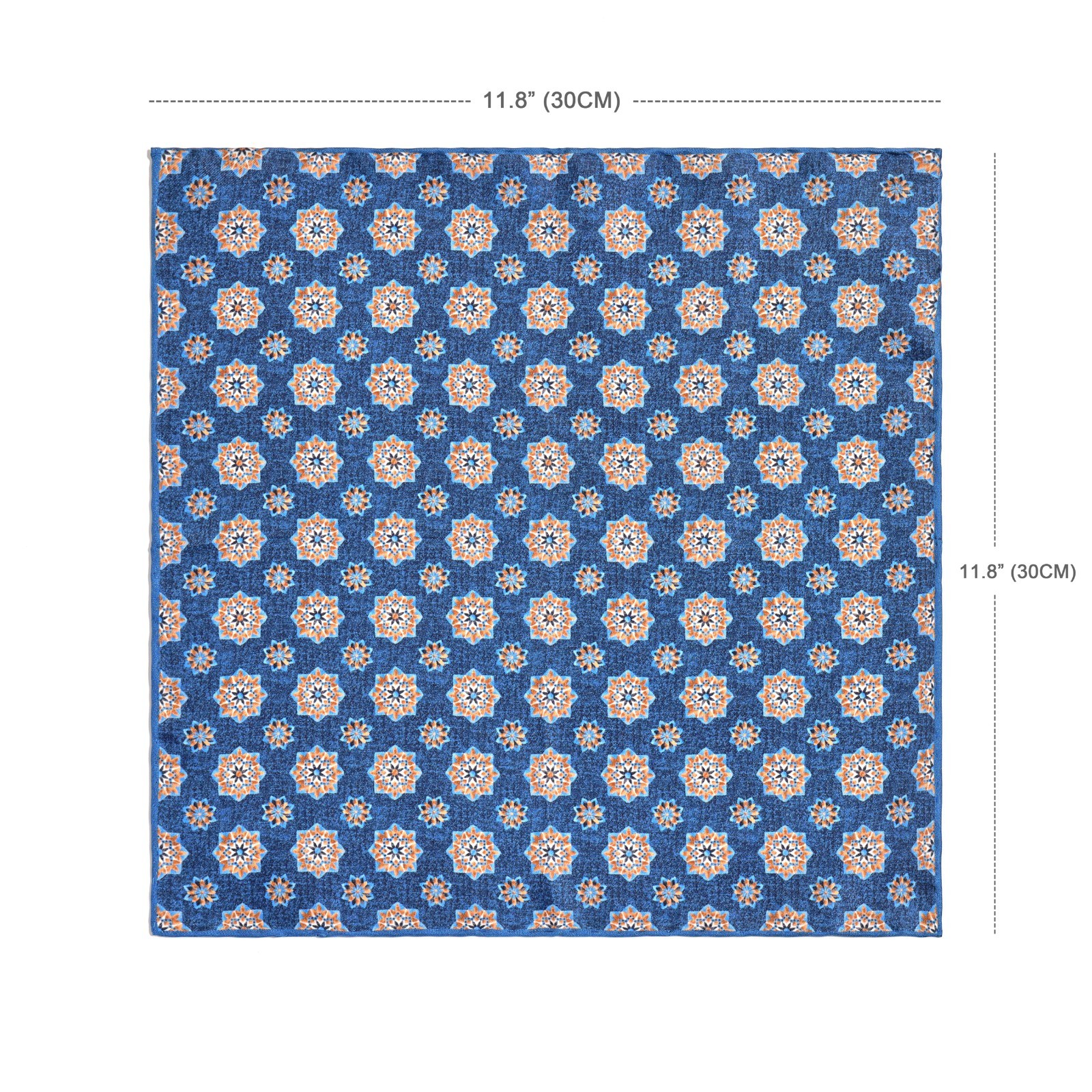 Men’s 100% Silk Blue Geometric Floral Pocket Square Scarf Hand Rolled Gift 11.8″